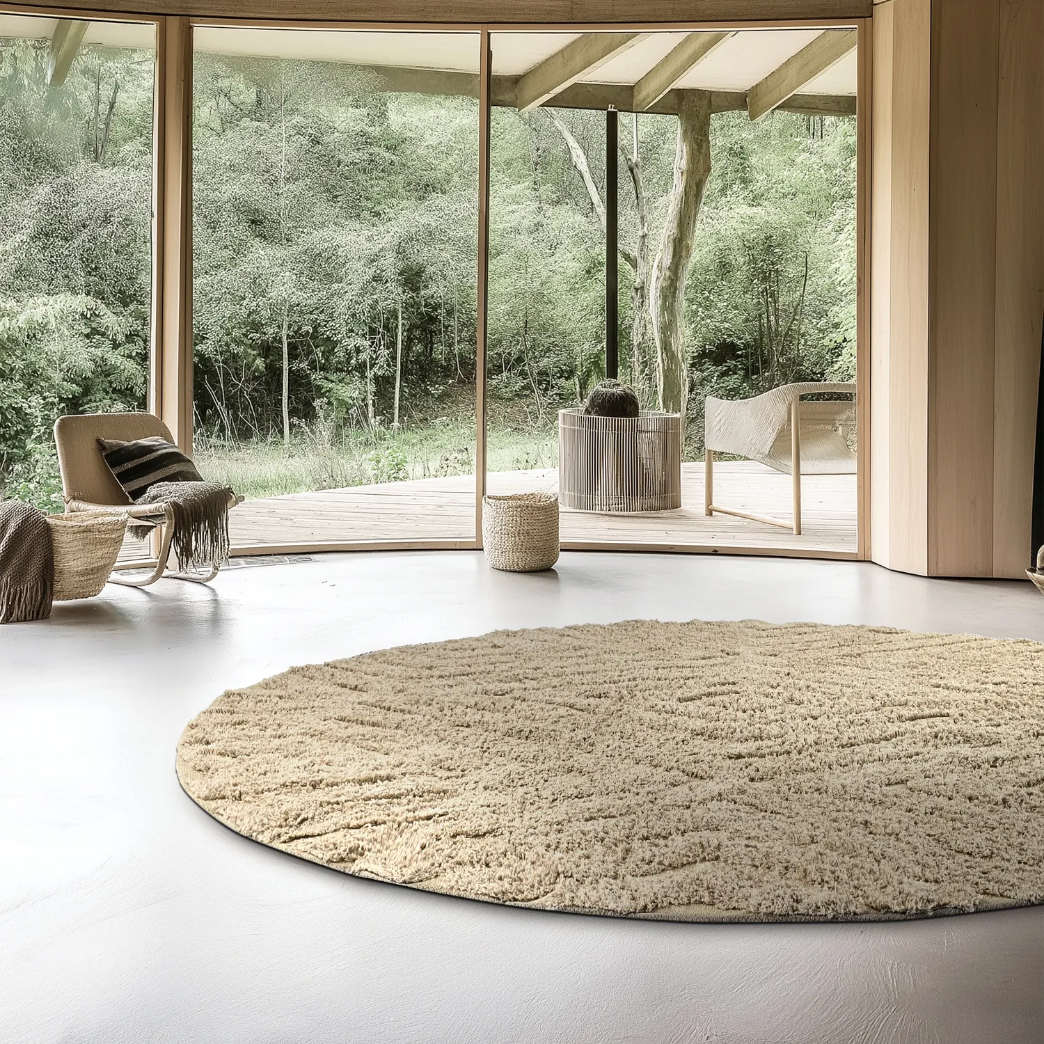 Tapete redondo - Amberley Natural Cotton Shaggy (bež)