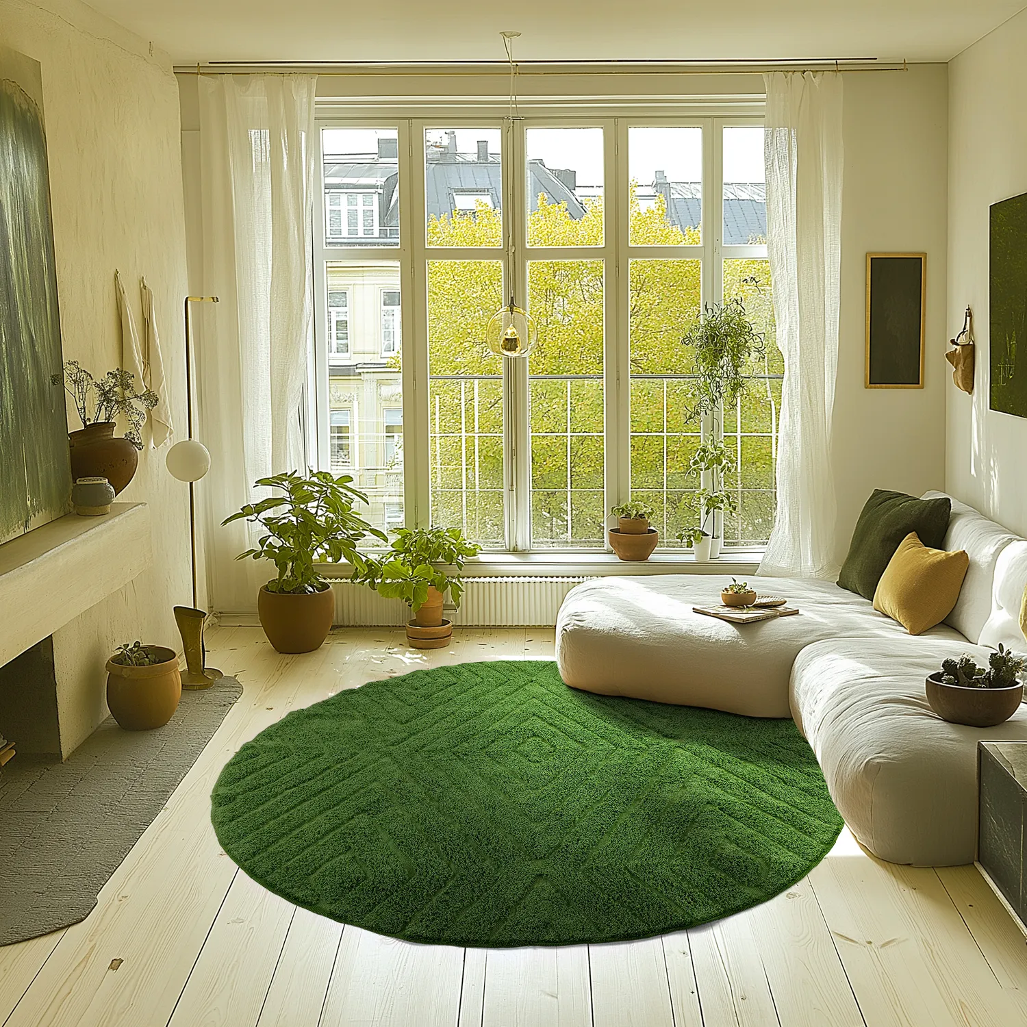 Tapete redondo - Amberley Natural Cotton Shaggy (zelena)