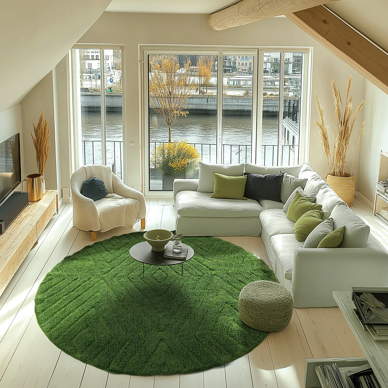 Tapete redondo - Amberley Natural Cotton Shaggy (zelena)