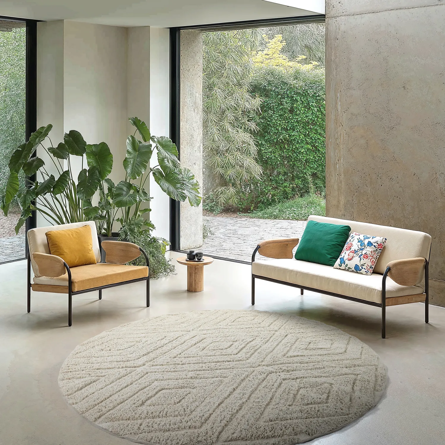 Tapete redondo - Amberley Natural Cotton Shaggy (umazano bela)