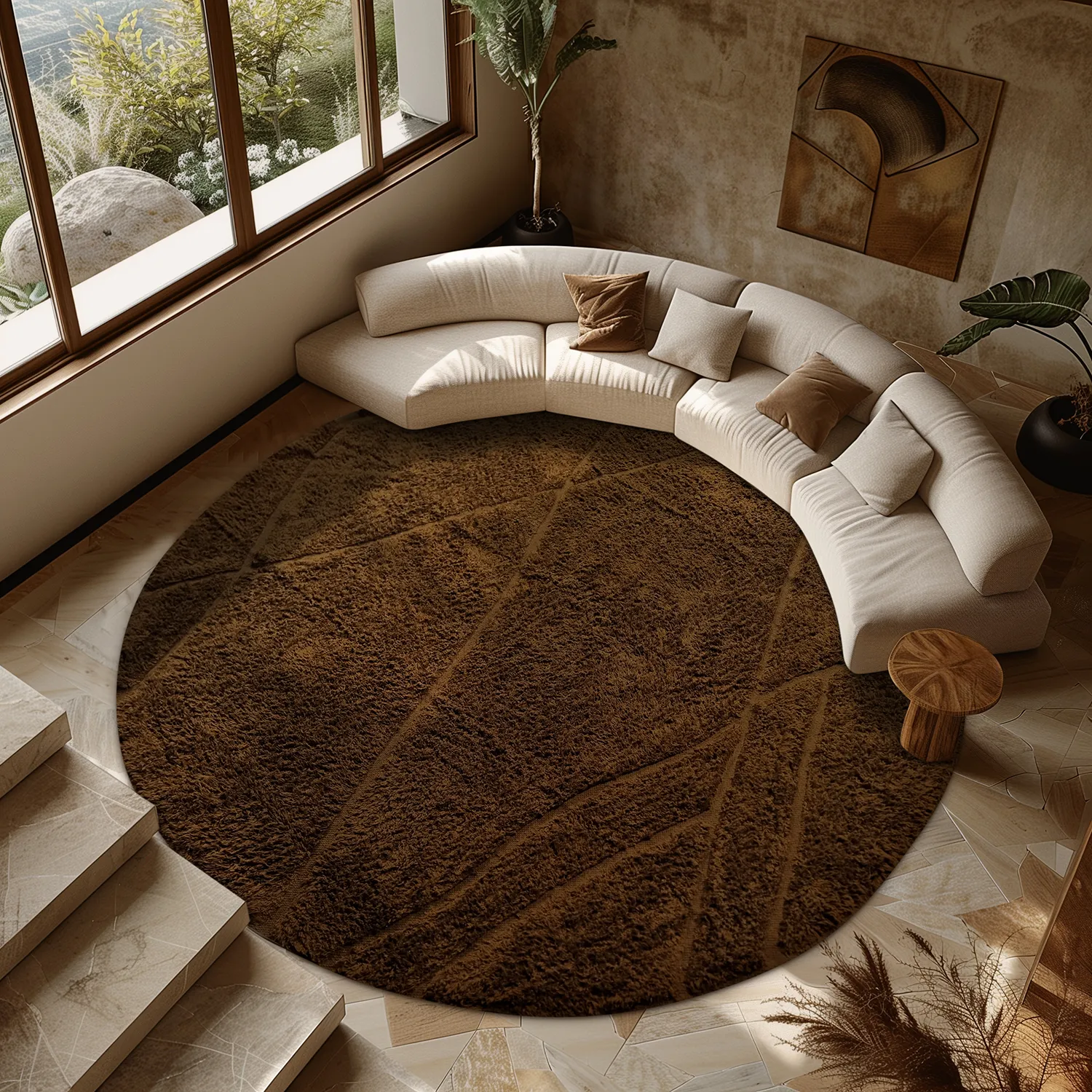 Tapete redondo - Andrea Natural Cotton Shaggy (marrom)