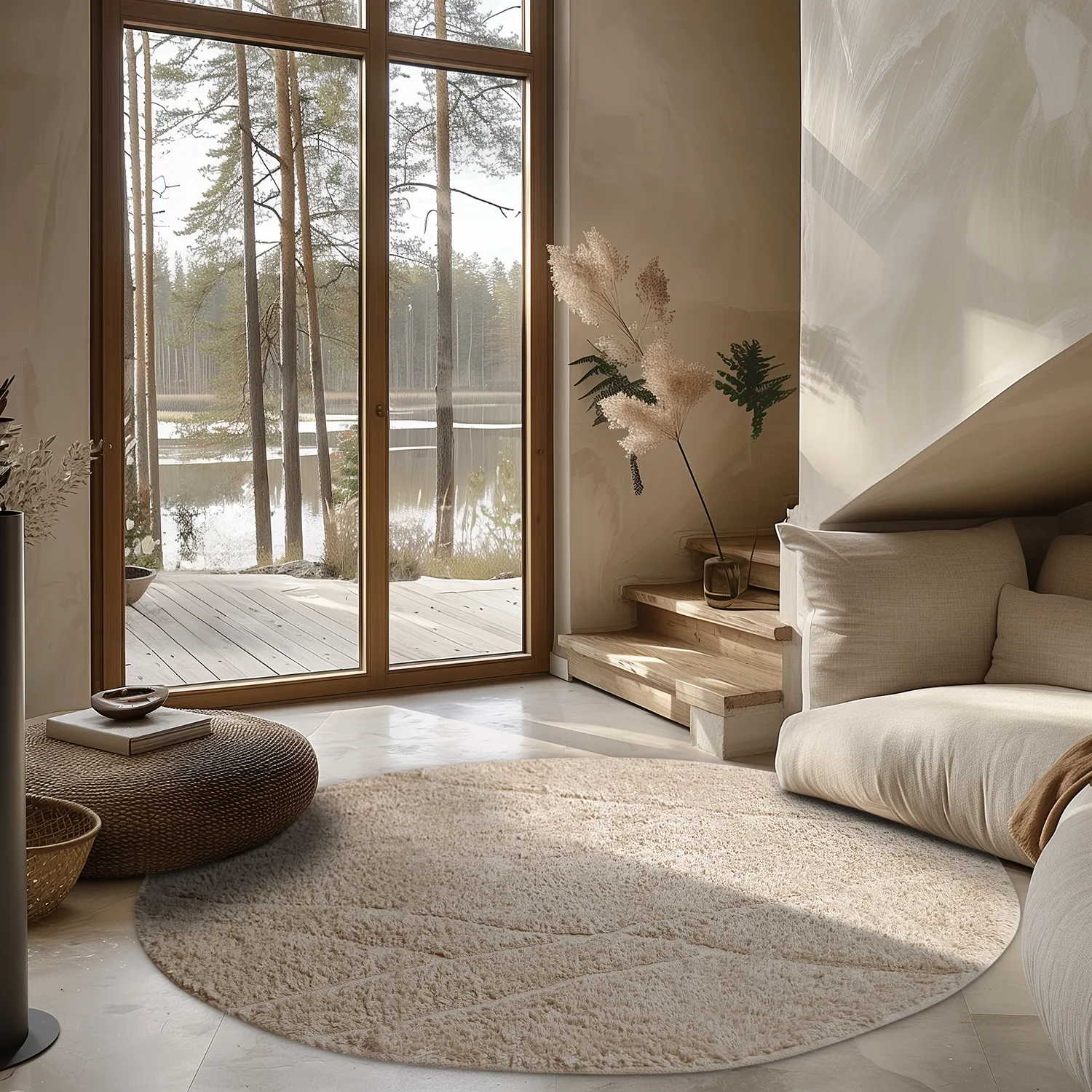 Tapete redondo - Andrea Natural Cotton Shaggy (bege)