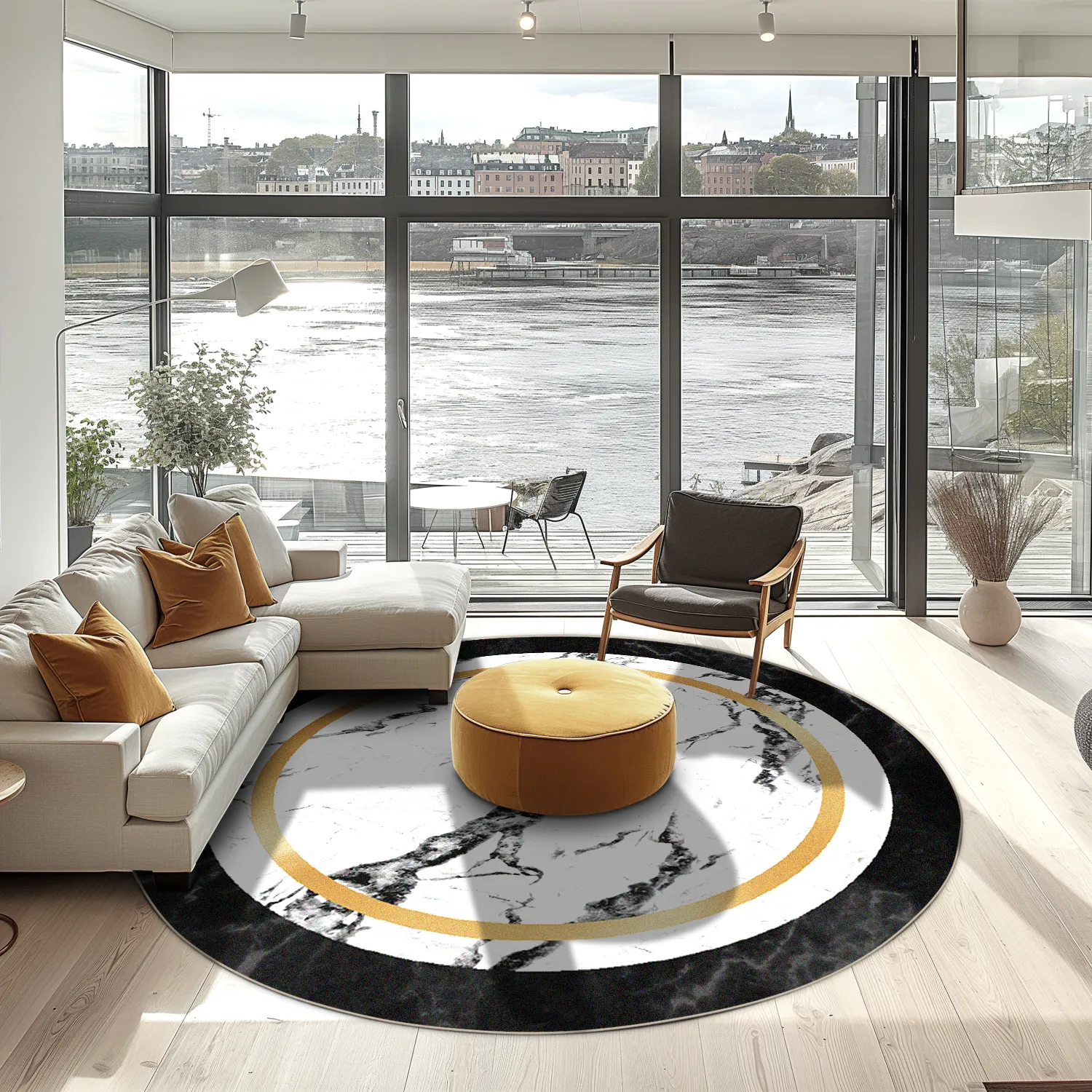 Tapete redondo - Avola (preto/branco/dourado)