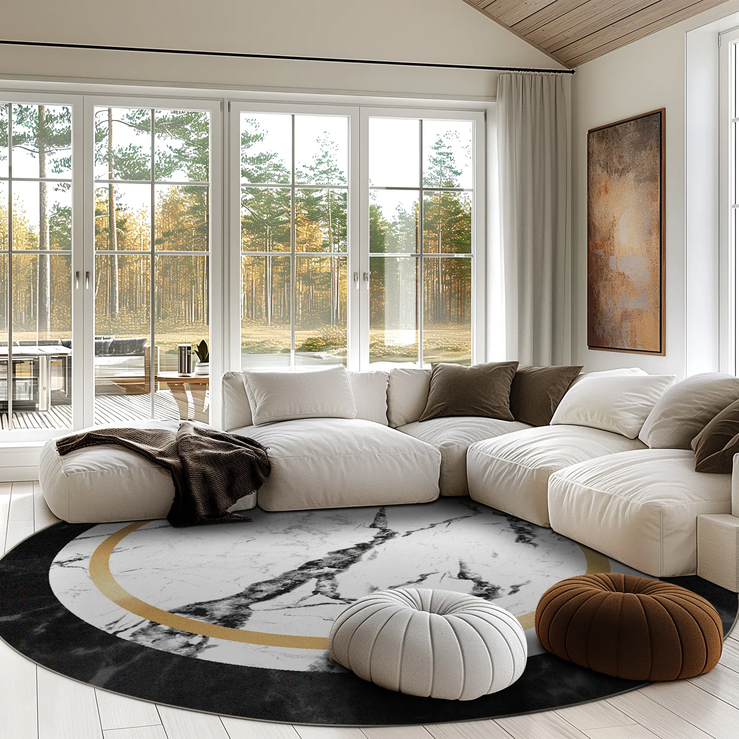 Tapete redondo - Avola (preto/branco/dourado)