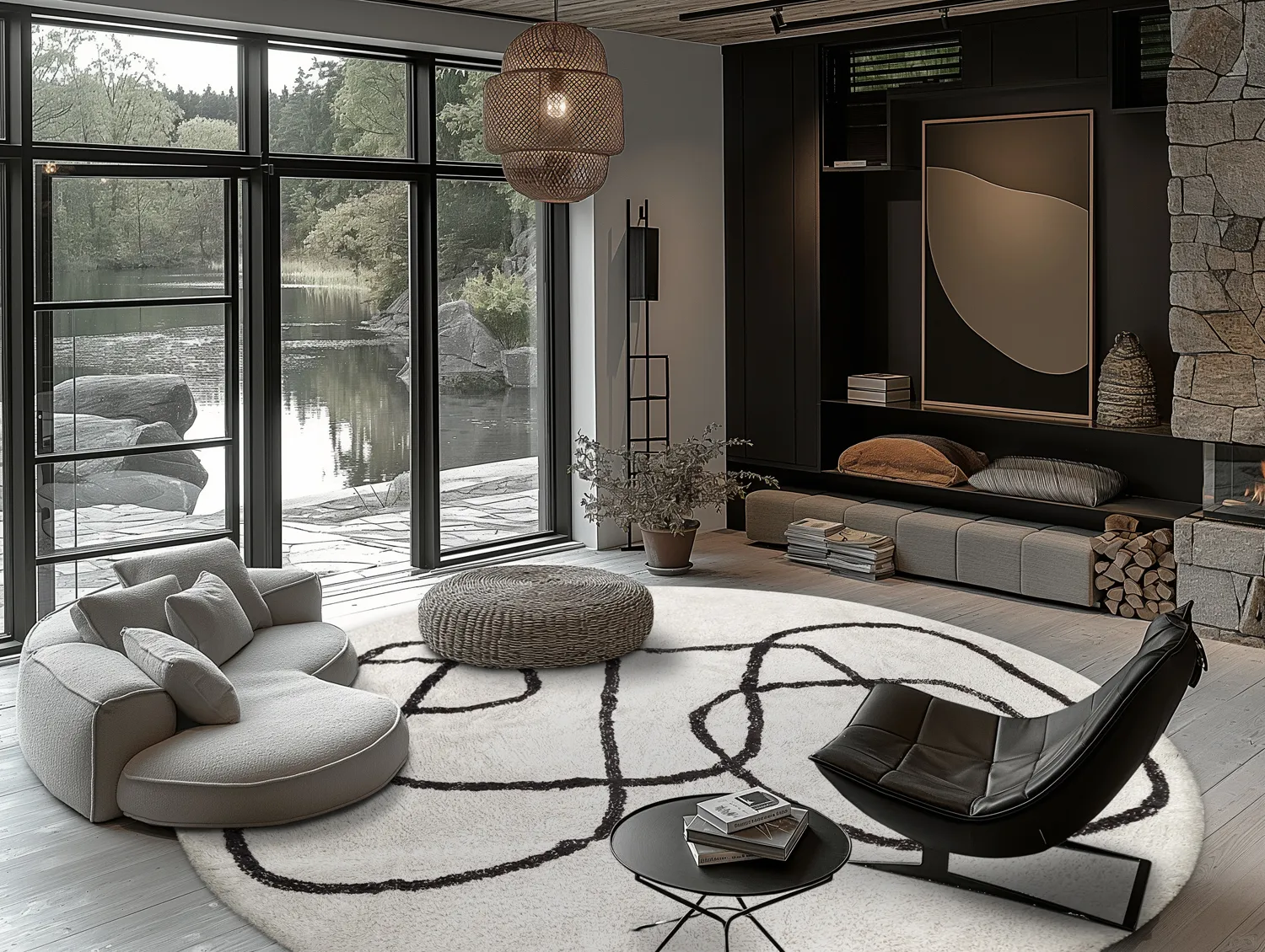 Tapete redondo - Bavello Natural Cotton Shaggy (offwhite/preto)