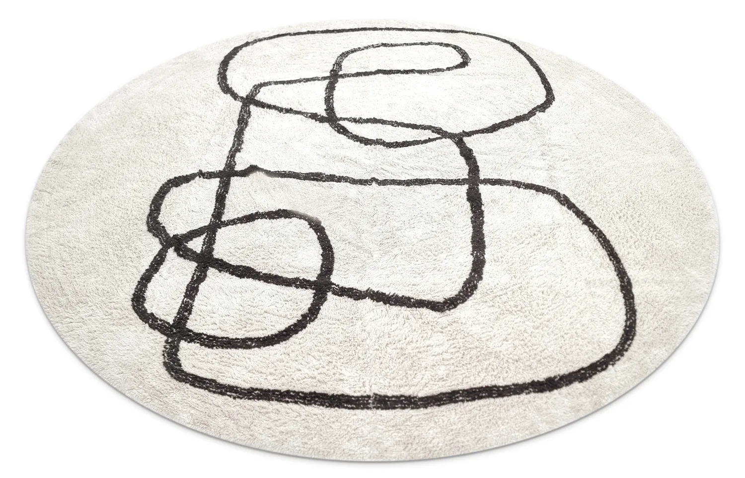 Tapete redondo - Bavello Natural Cotton Shaggy (offwhite/preto)