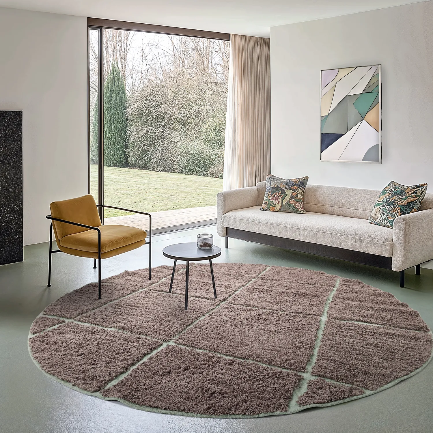 Tapete redondo - Bellevue Natural Cotton Shaggy (taupe/zelena)