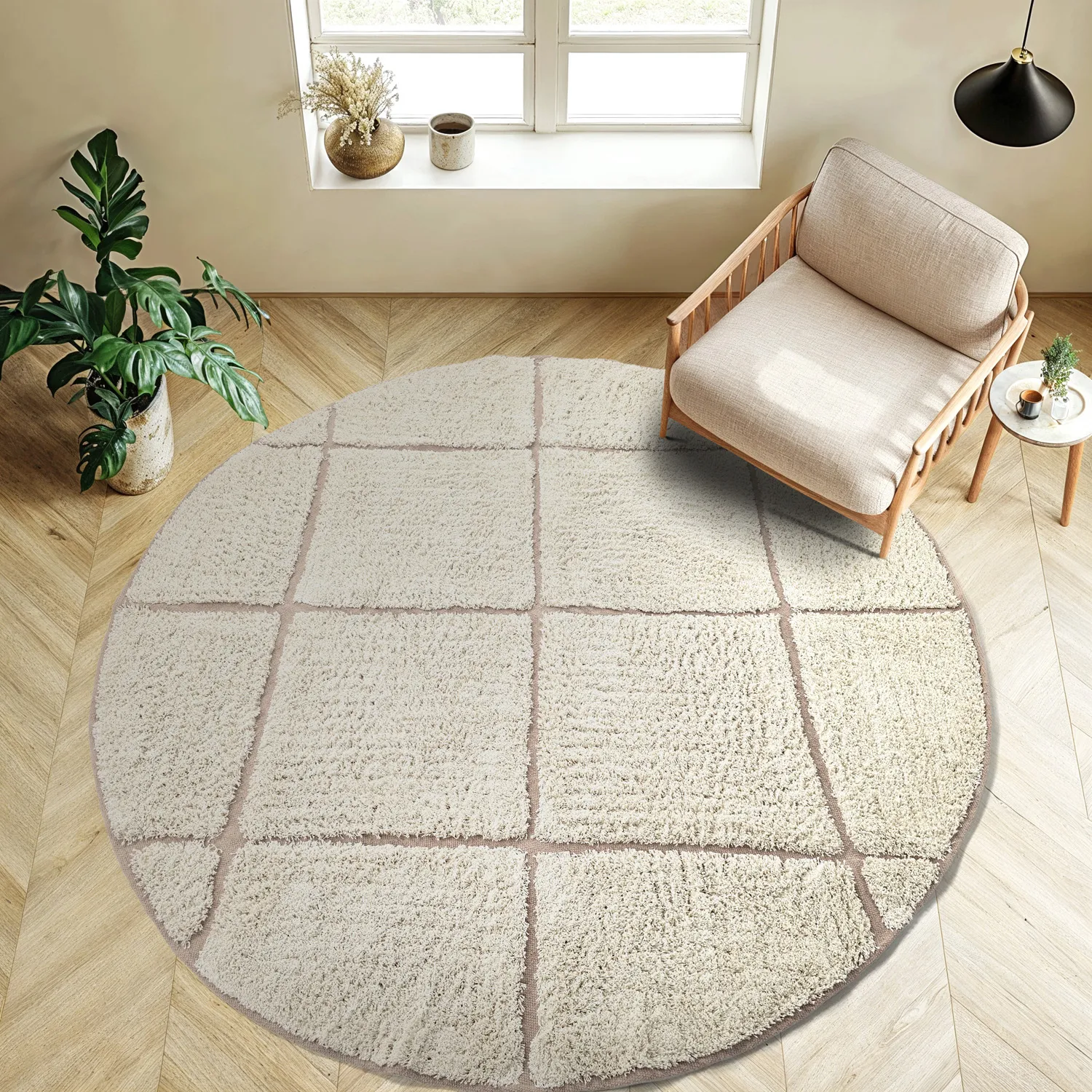Tapete redondo - Bellevue Natural Cotton Shaggy (umazano bela/bež)