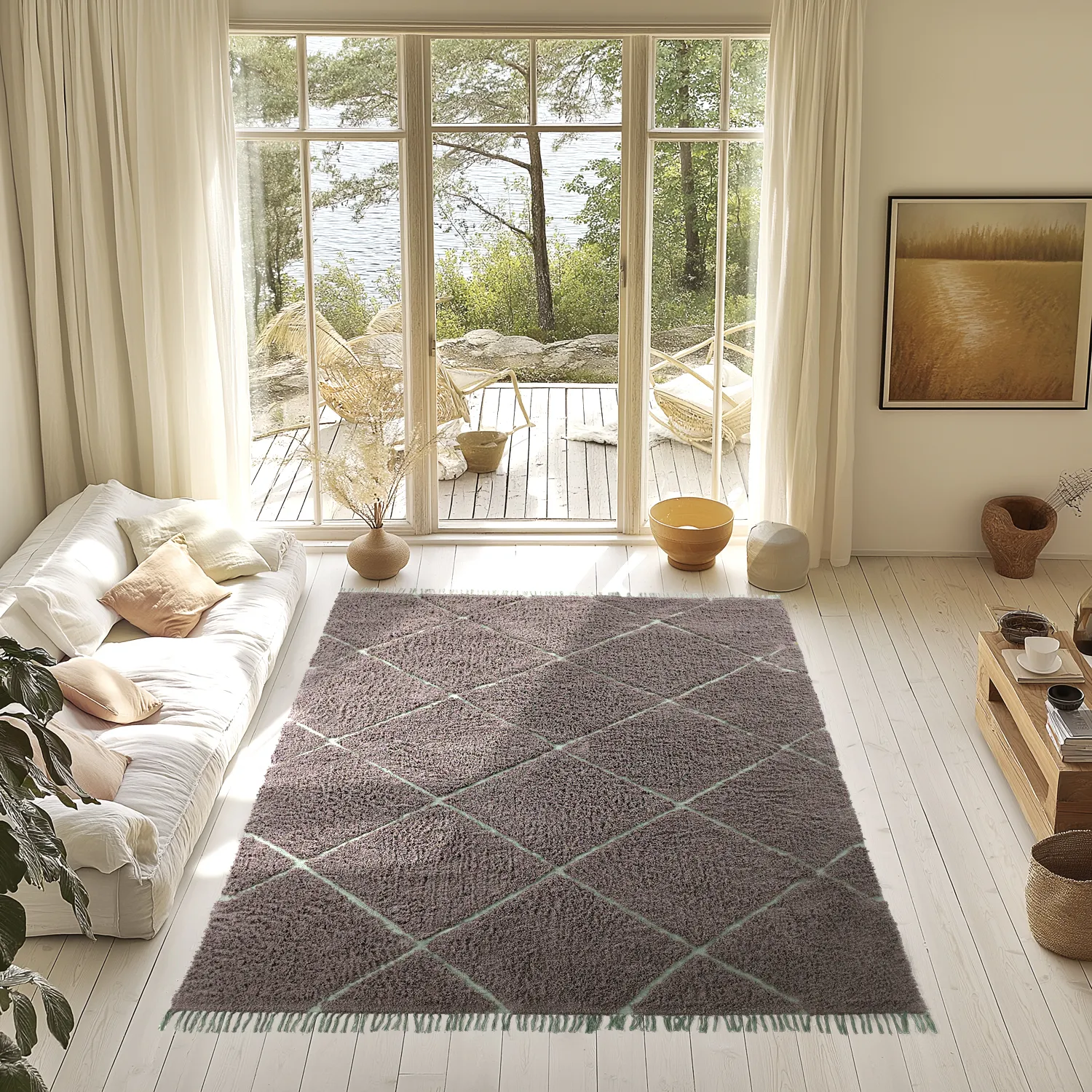 Tapetes felpudos - Bellevue Natural Cotton Shaggy (taupe/zelena)