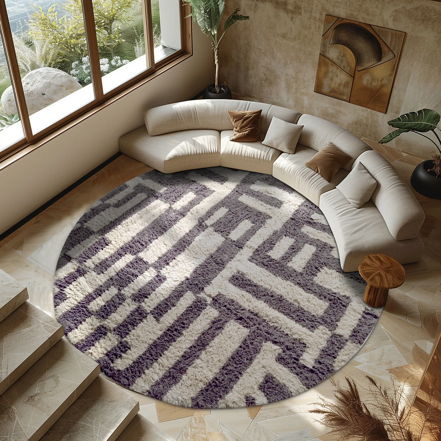 Tapete redondo - Bergamo Natural Cotton Shaggy (cinza/branco)