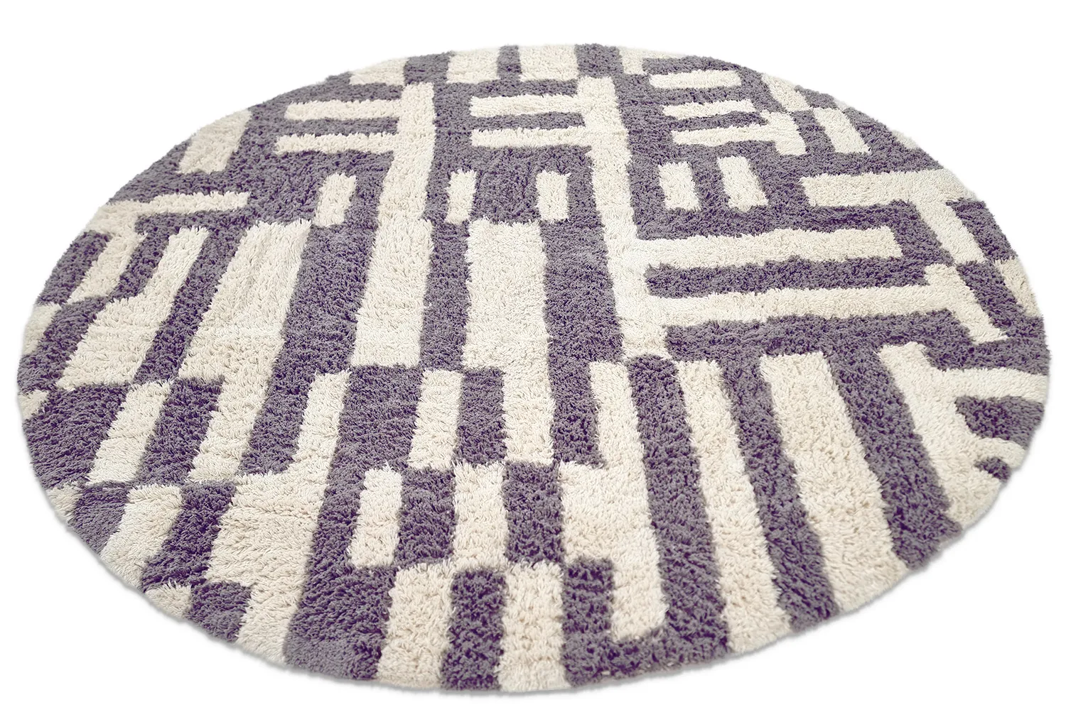 Tapete redondo - Bergamo Natural Cotton Shaggy (cinza/branco)