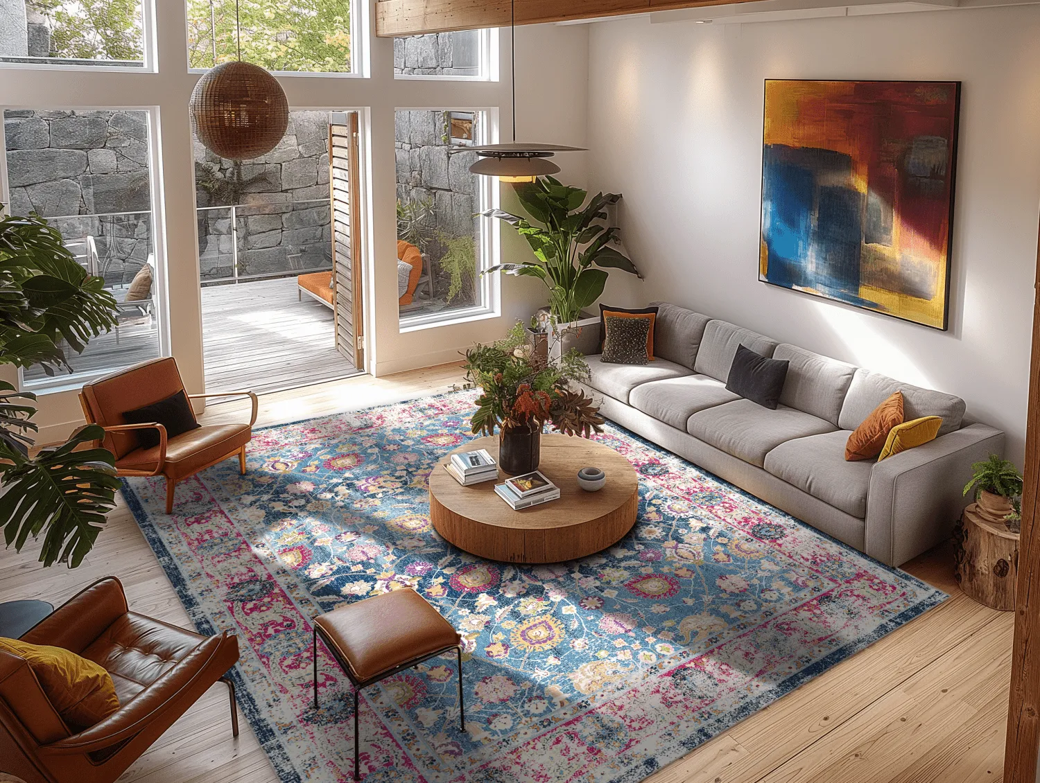 Tapete Wilton - Bouhjar (azul/rosa/multicolorido)