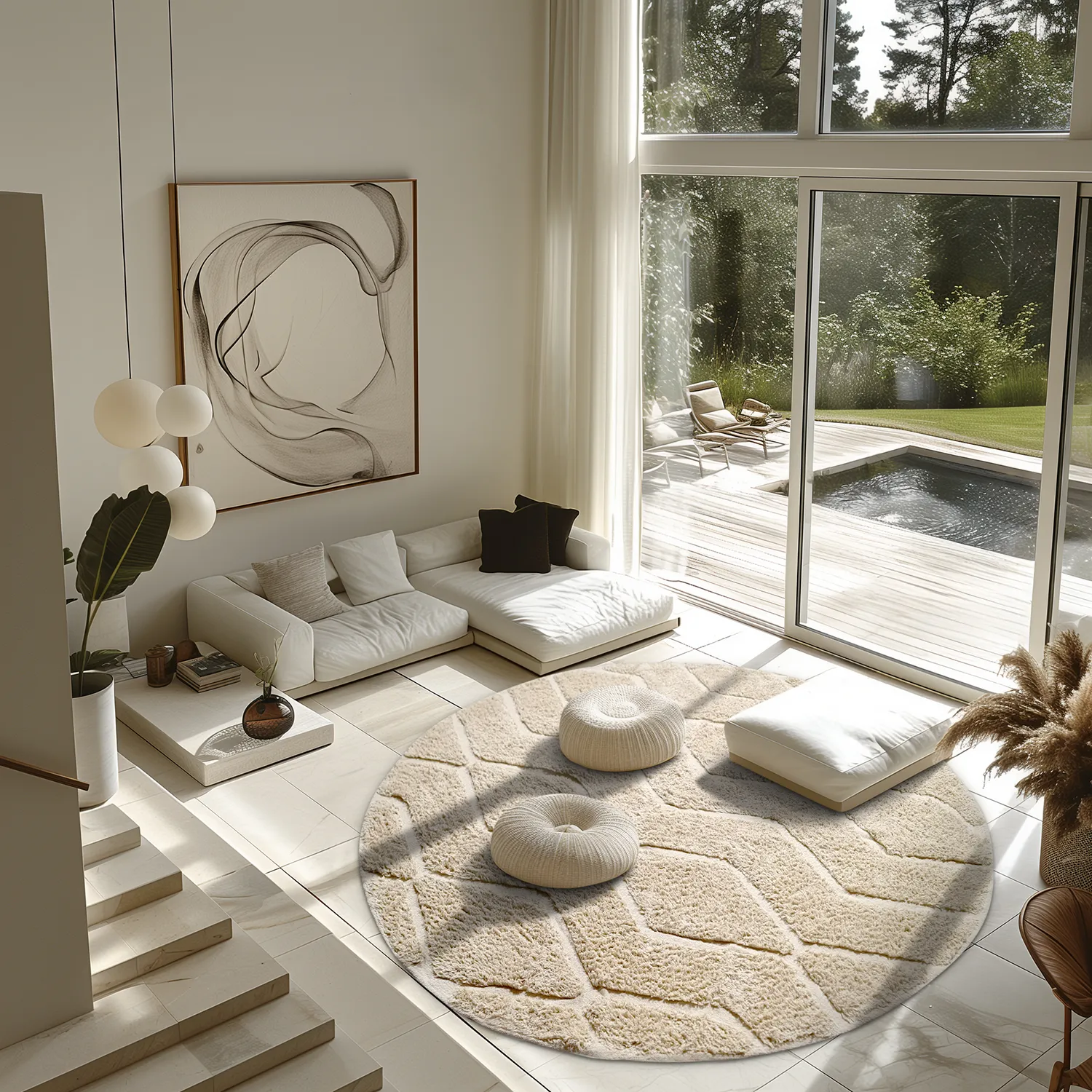 Tapete redondo - Brynn Natural Cotton Shaggy (bege)