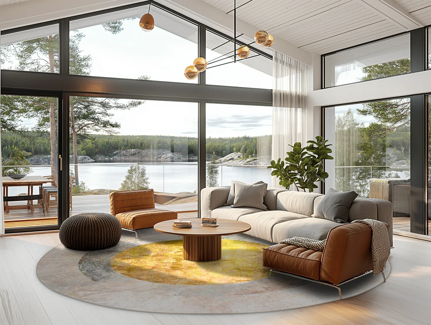 Tapete redondo - Budoni (cinza/bege/amarelo)