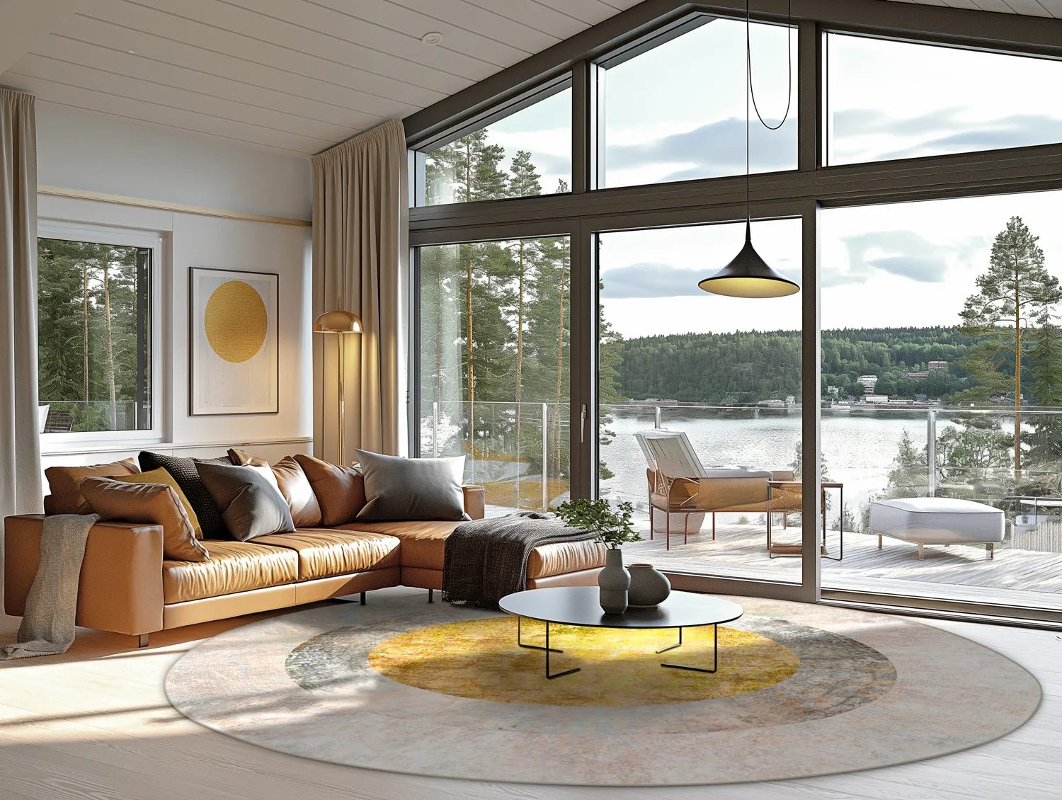 Tapete redondo - Budoni (cinza/bege/amarelo)