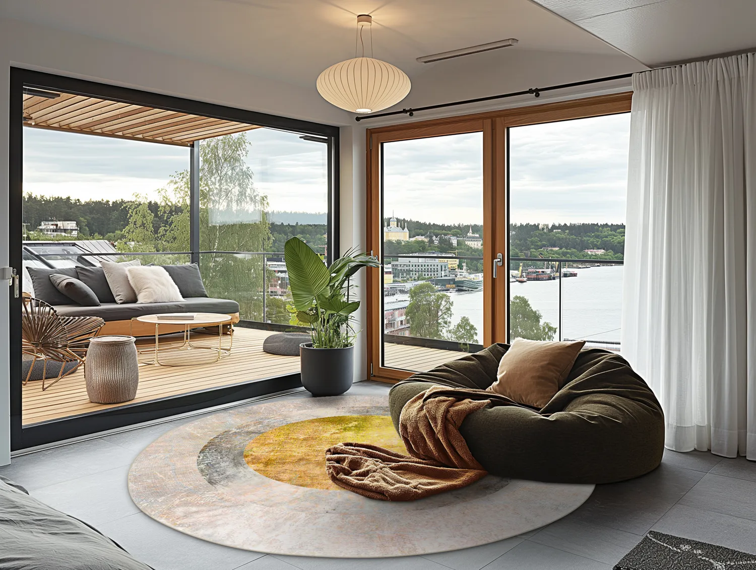 Tapete redondo - Budoni (cinza/bege/amarelo)