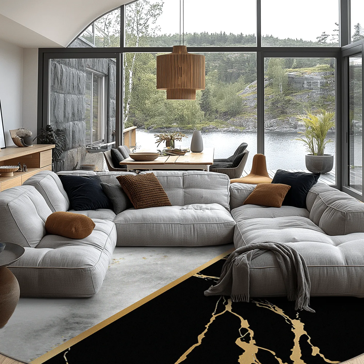 Tapete redondo - Cassa (cinza/preto/dourado)