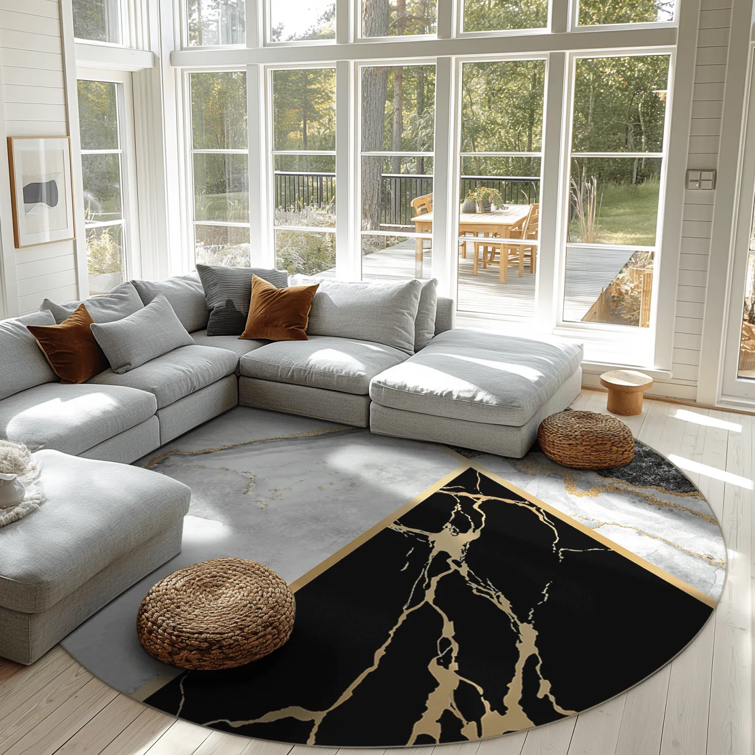 Tapete redondo - Cassa (cinza/preto/dourado)