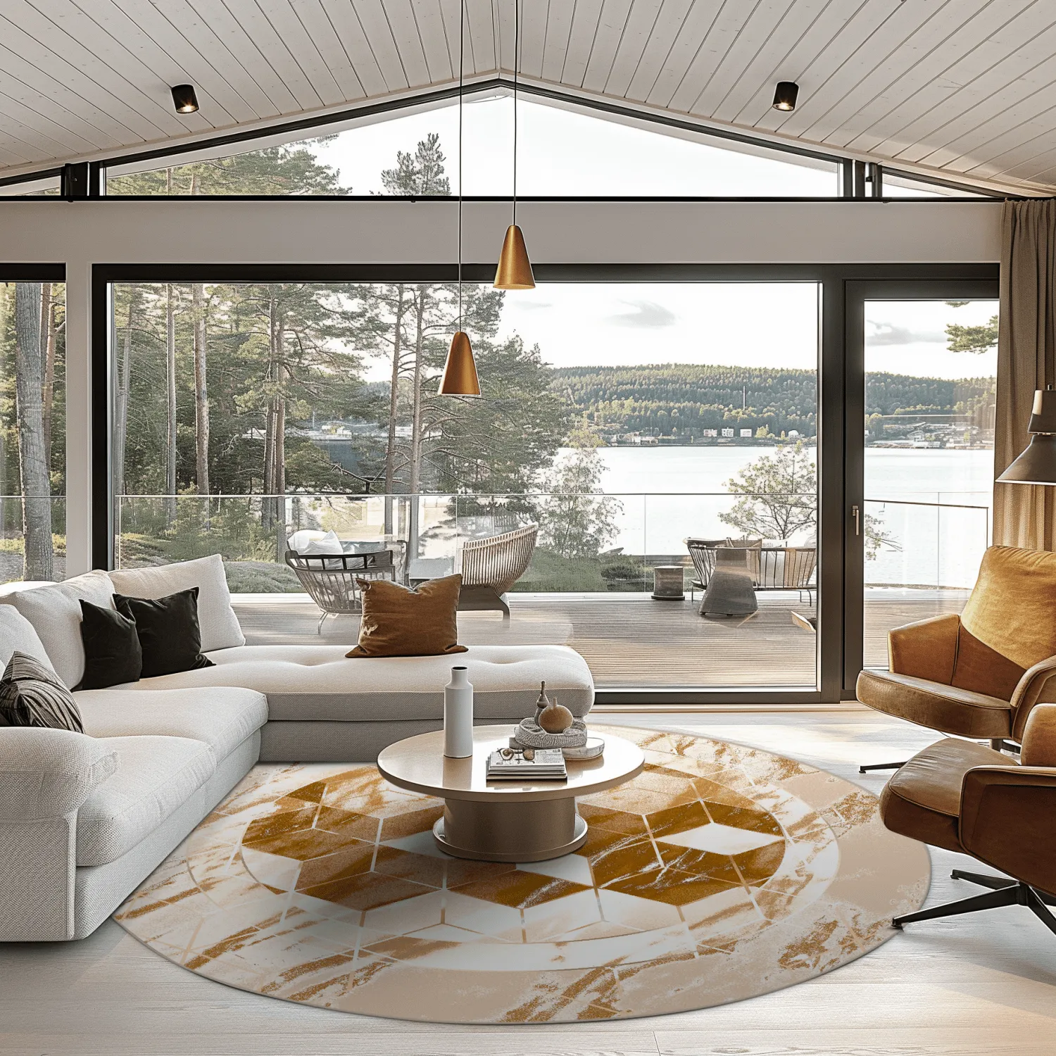 Tapete redondo - Castello (bege/branco)