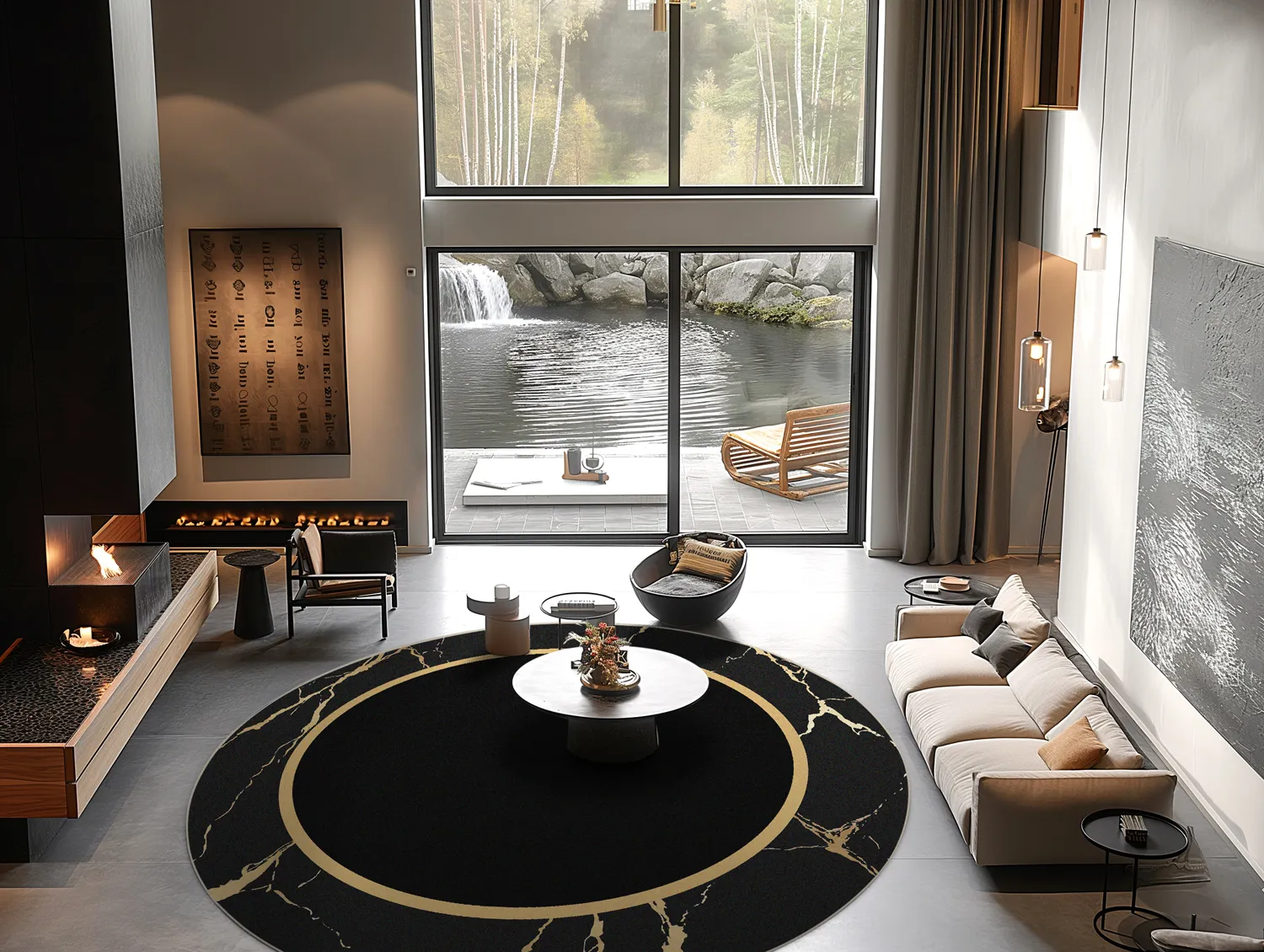 Tapete redondo - Cerasia (preto/dourado)