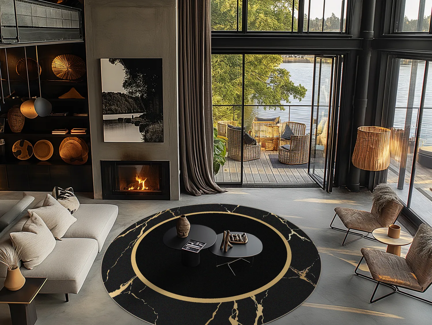 Tapete redondo - Cerasia (preto/dourado)