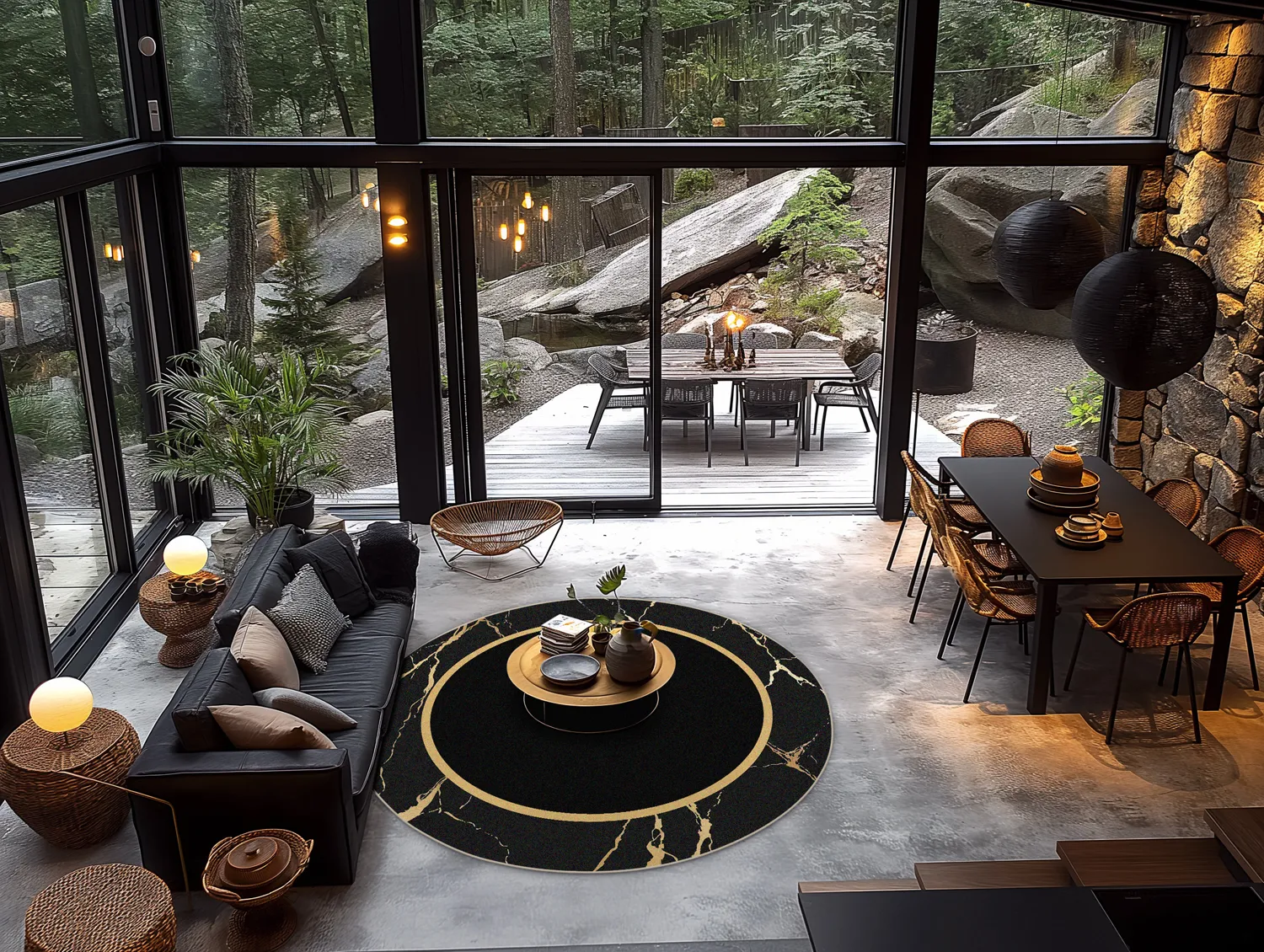 Tapete redondo - Cerasia (preto/dourado)