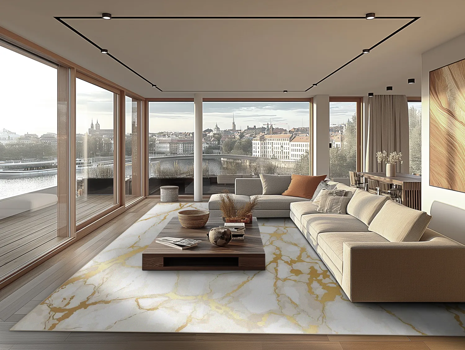 Tapete Wilton - Cesina (stone/branco/dourado)