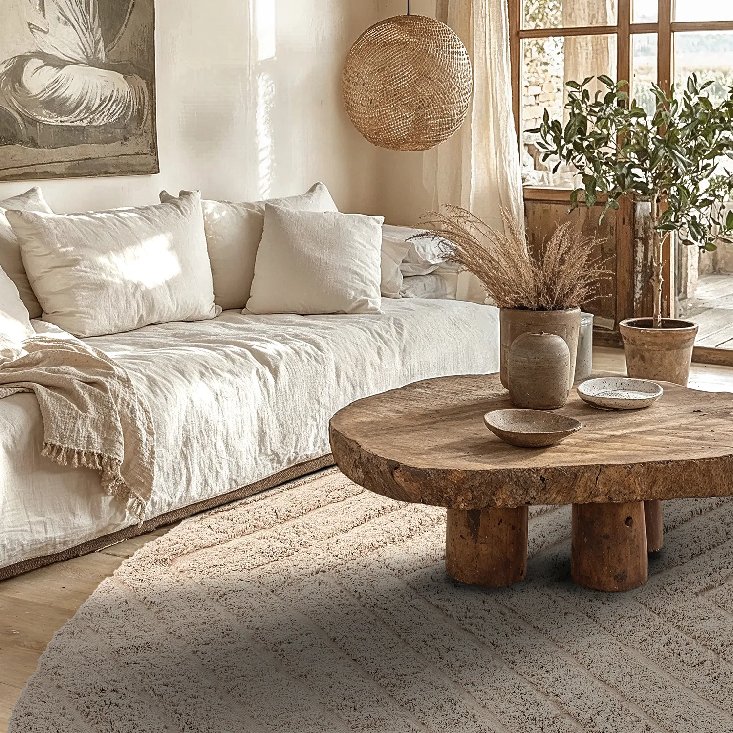 Tapete redondo - Conara Natural Cotton Shaggy (bež)