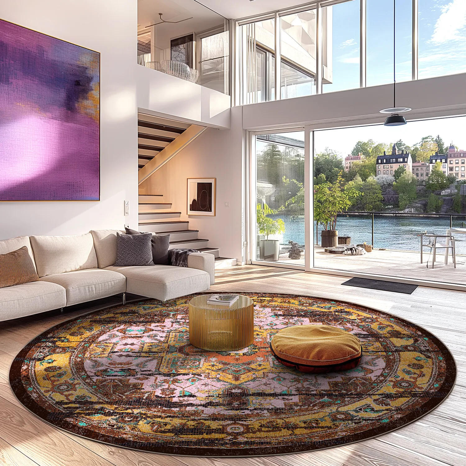 Tapete redondo - Darnah (amarelo/multicolorido)