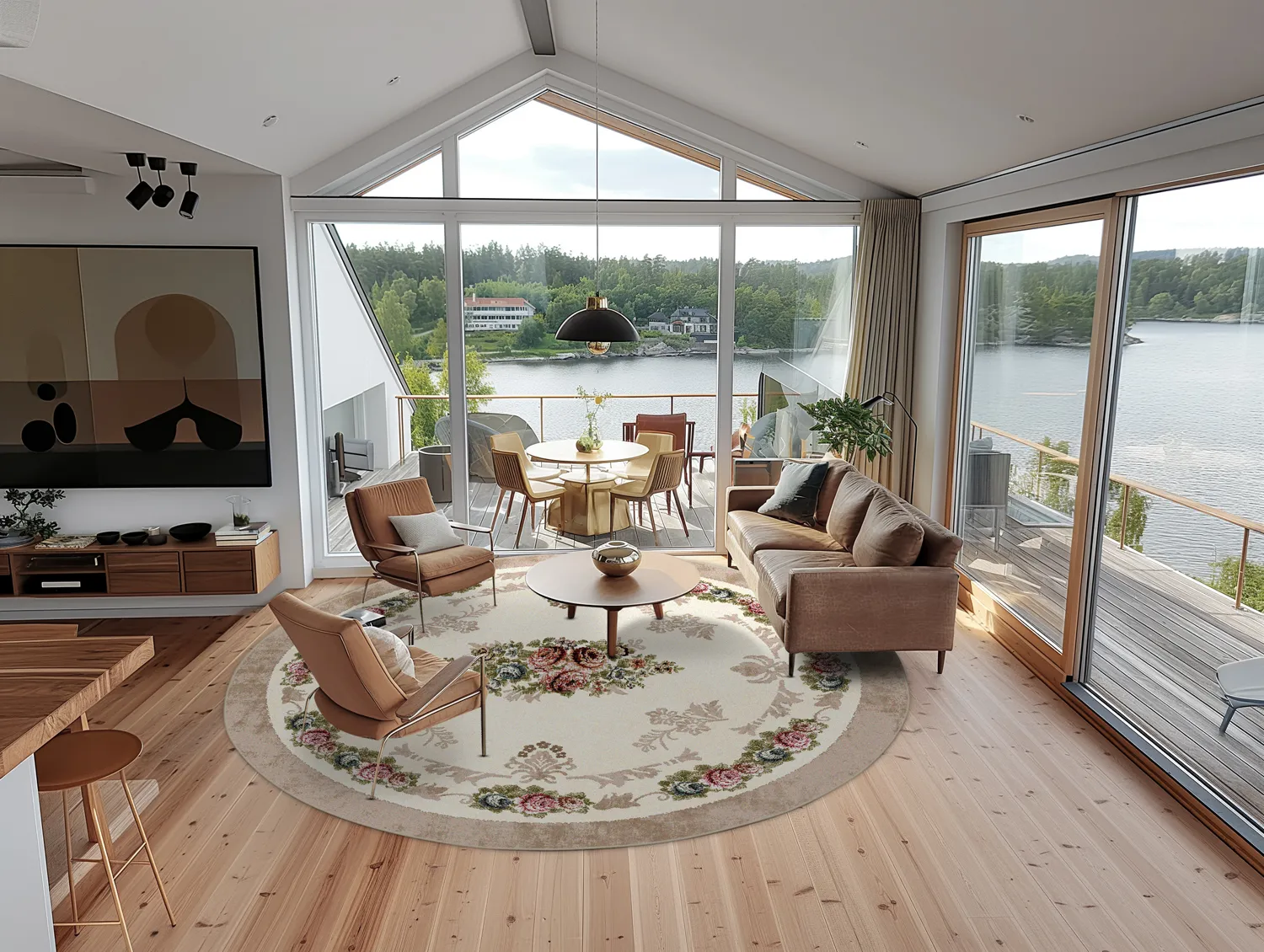 Tapete redondo - Delpha (bege/multicolorido)