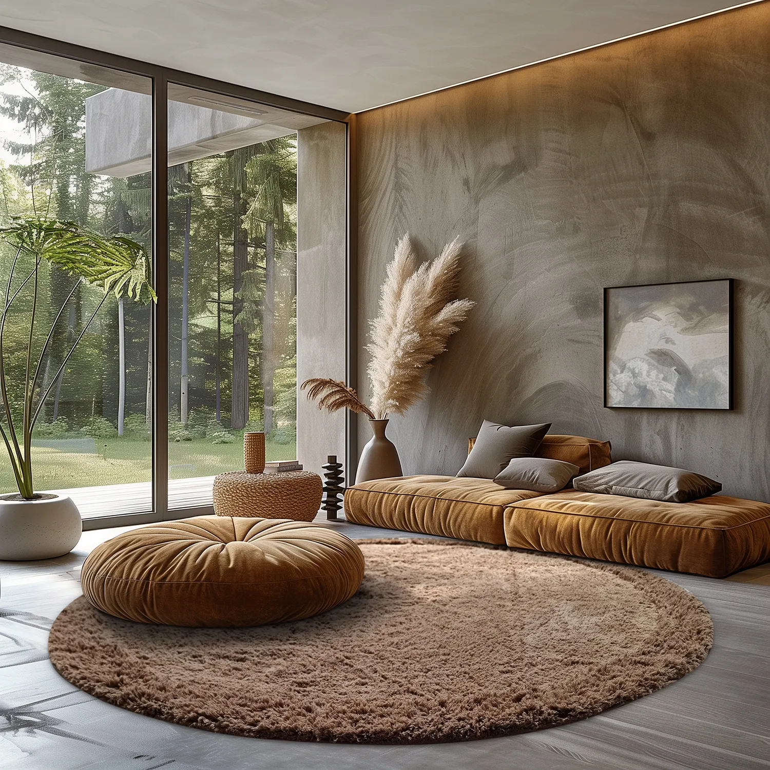 Tapete redondo - Ebba Natural Cotton Shaggy (marrom)