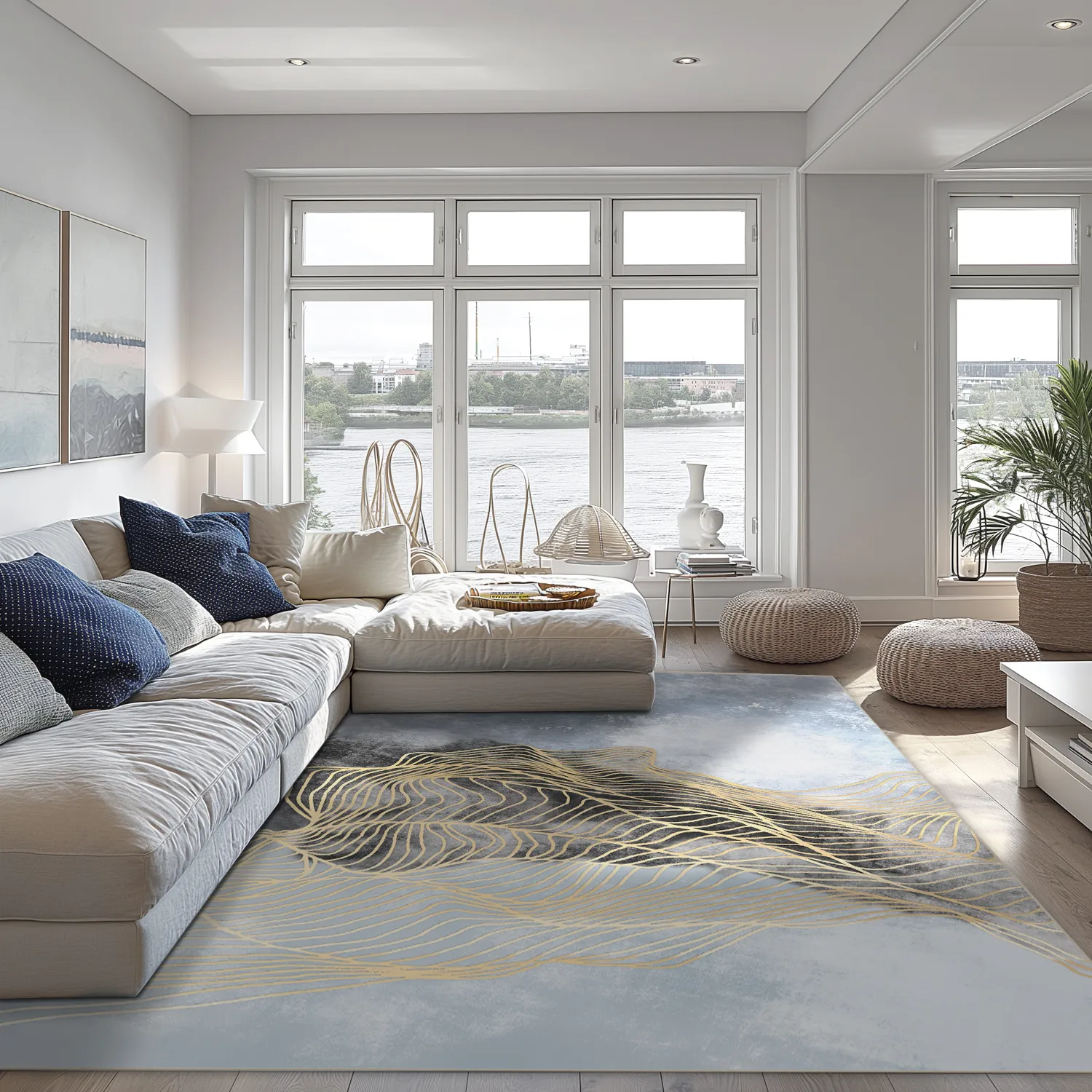 Tapete Wilton - Ekual (azul/cinza/dourado)