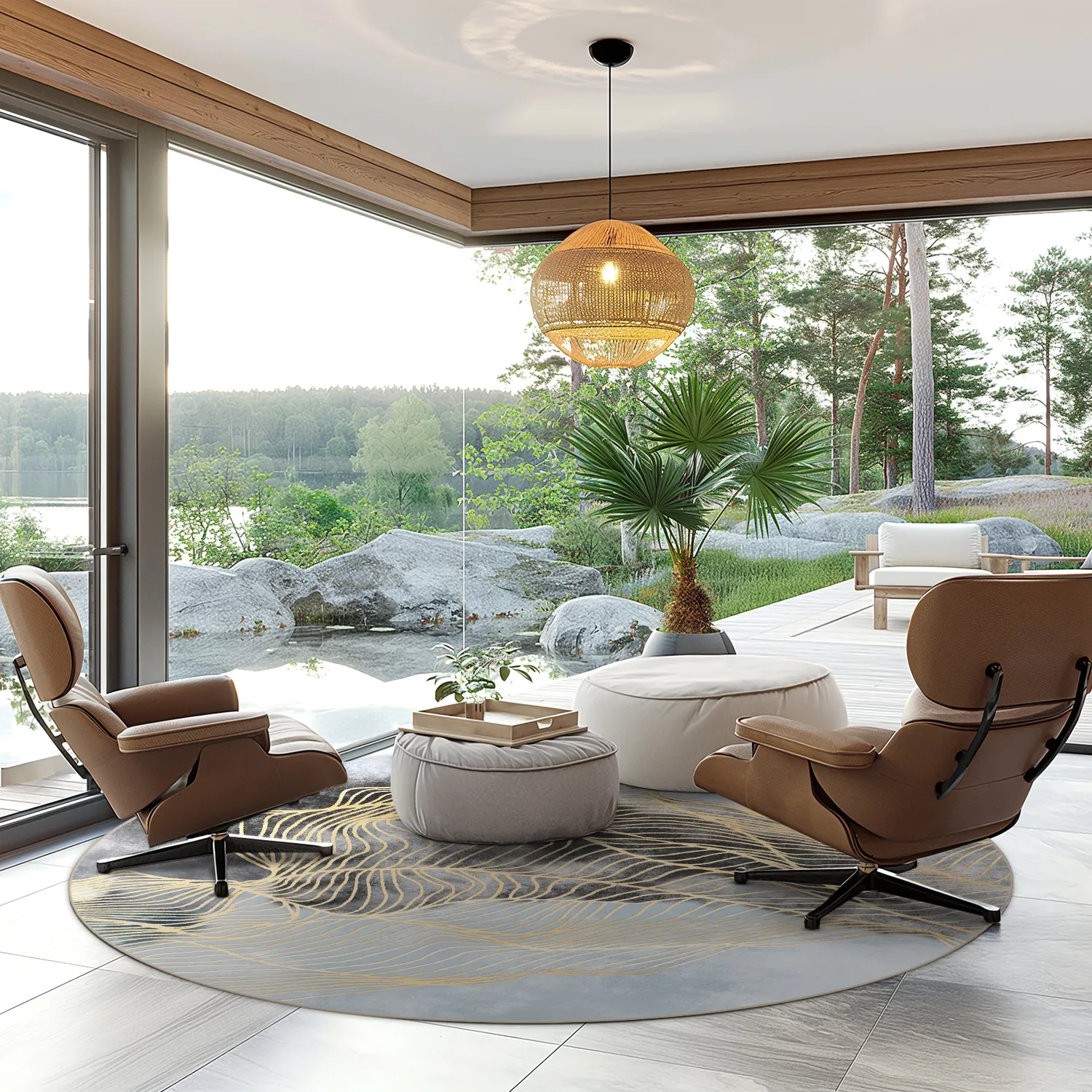 Tapete redondo - Ekual (azul/cinza/dourado)