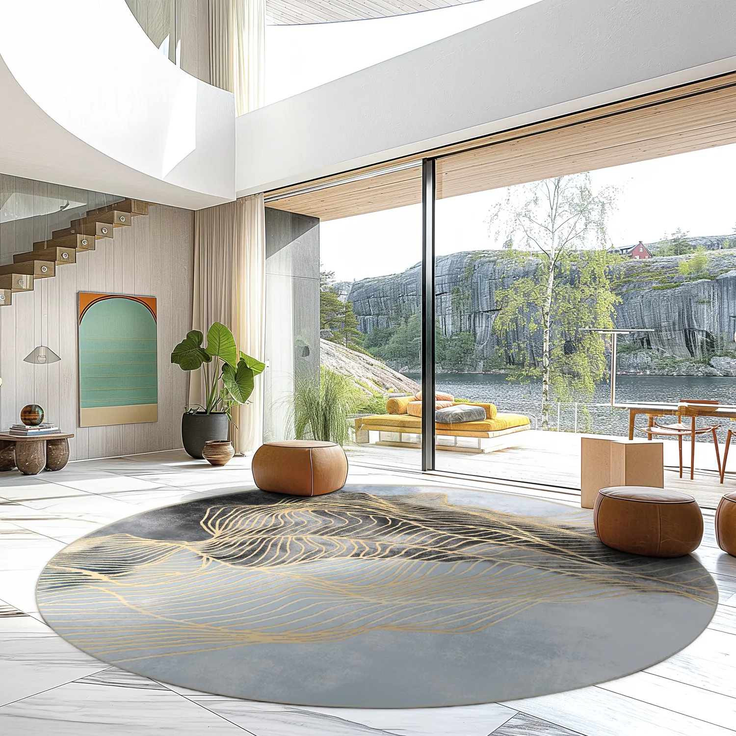 Tapete redondo - Ekual (azul/cinza/dourado)