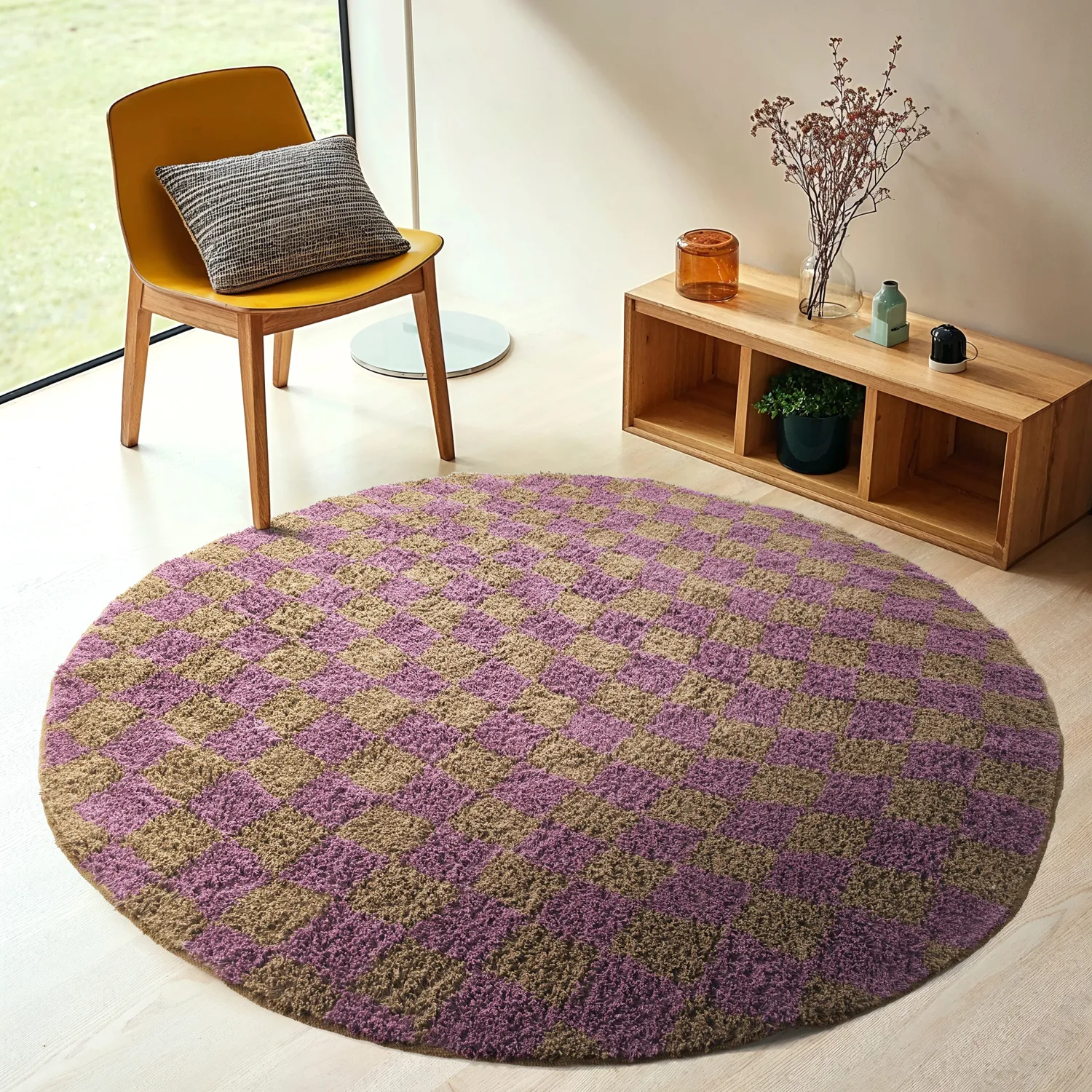 Tapete redondo - Elsey Natural Cotton Shaggy (rjava/vijolična)