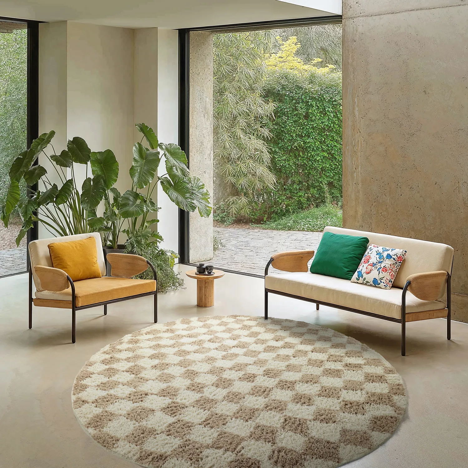 Tapete redondo - Elsey Natural Cotton Shaggy (smetana/pesek)