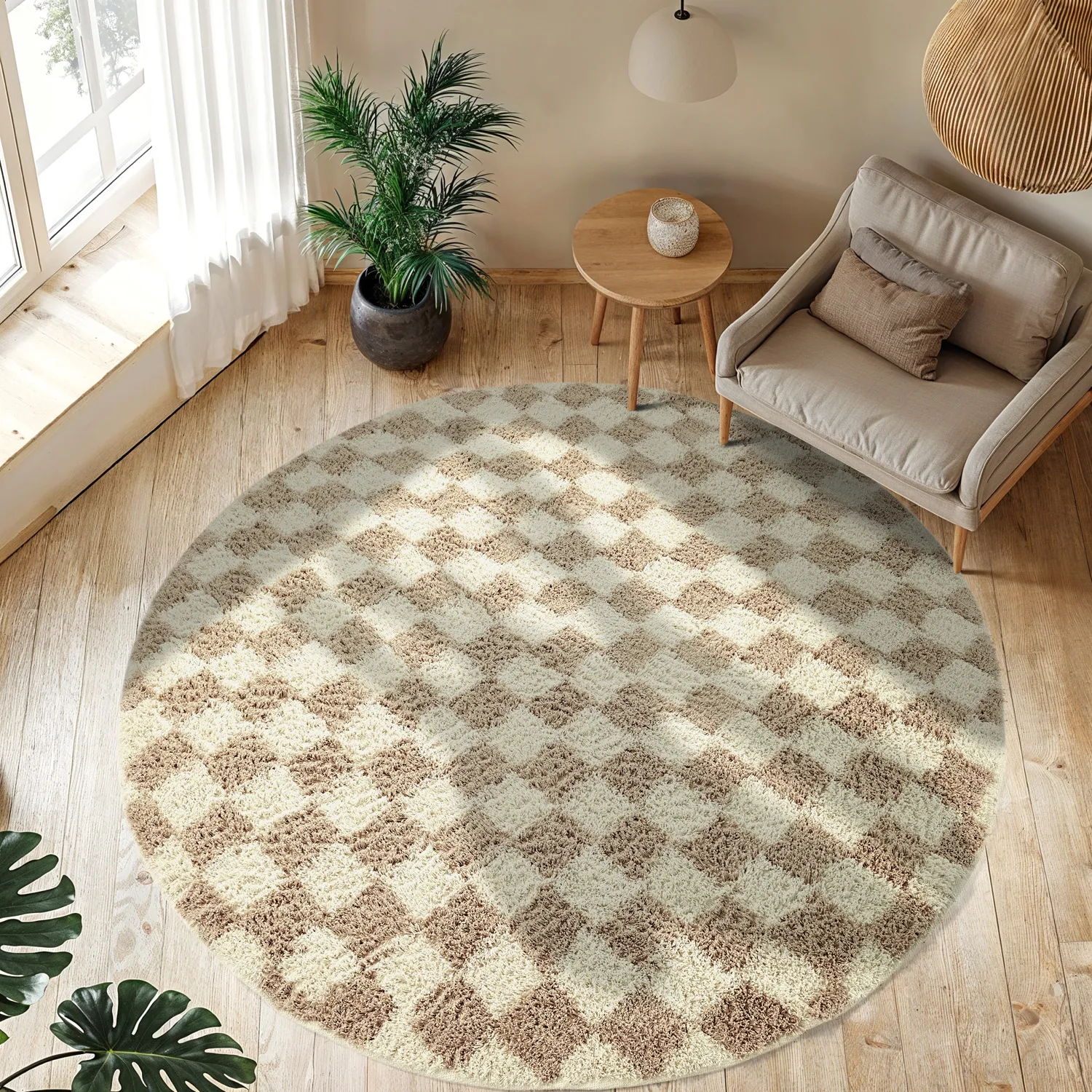 Tapete redondo - Elsey Natural Cotton Shaggy (smetana/pesek)