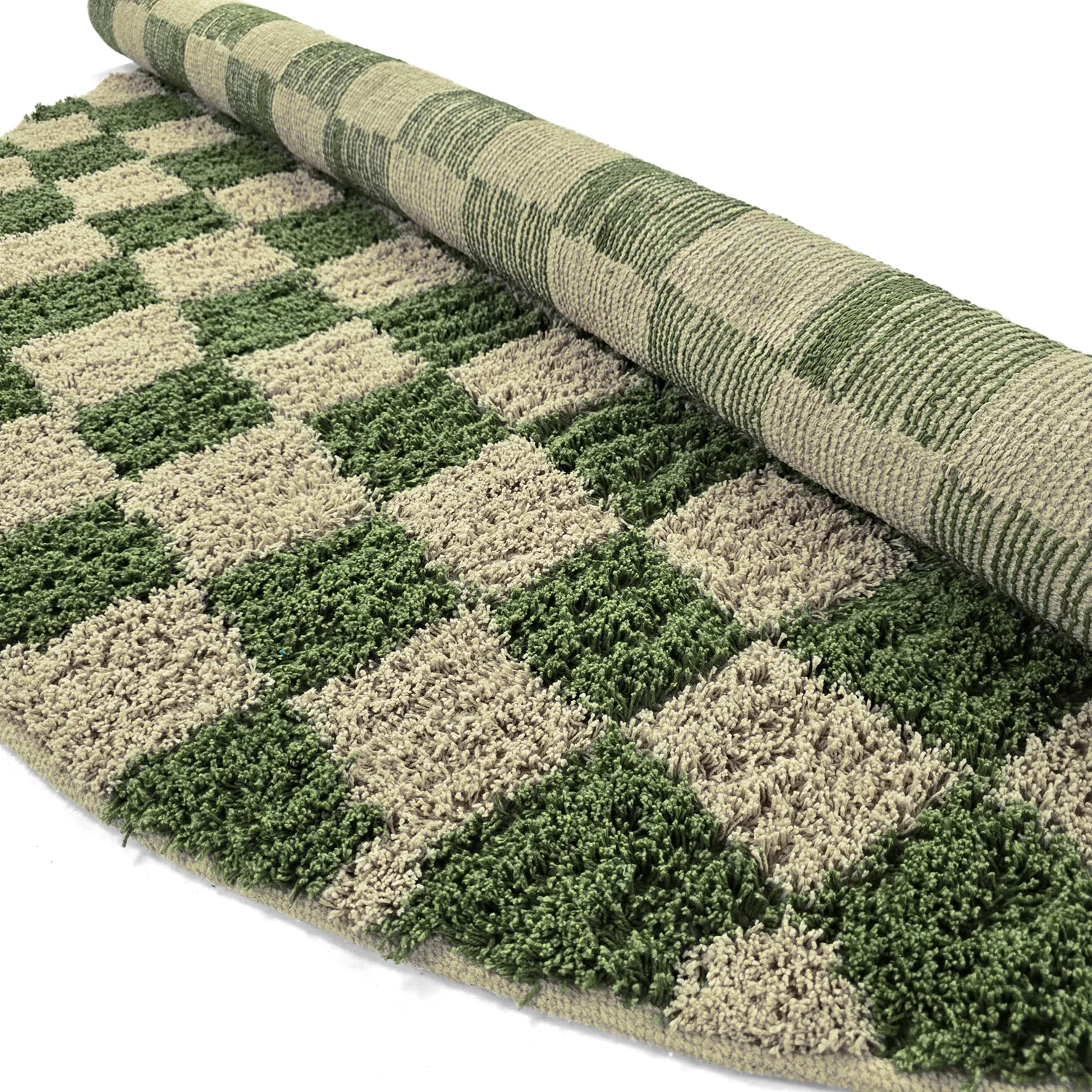 Tapete redondo - Elsey Natural Cotton Shaggy (zelena/bež)