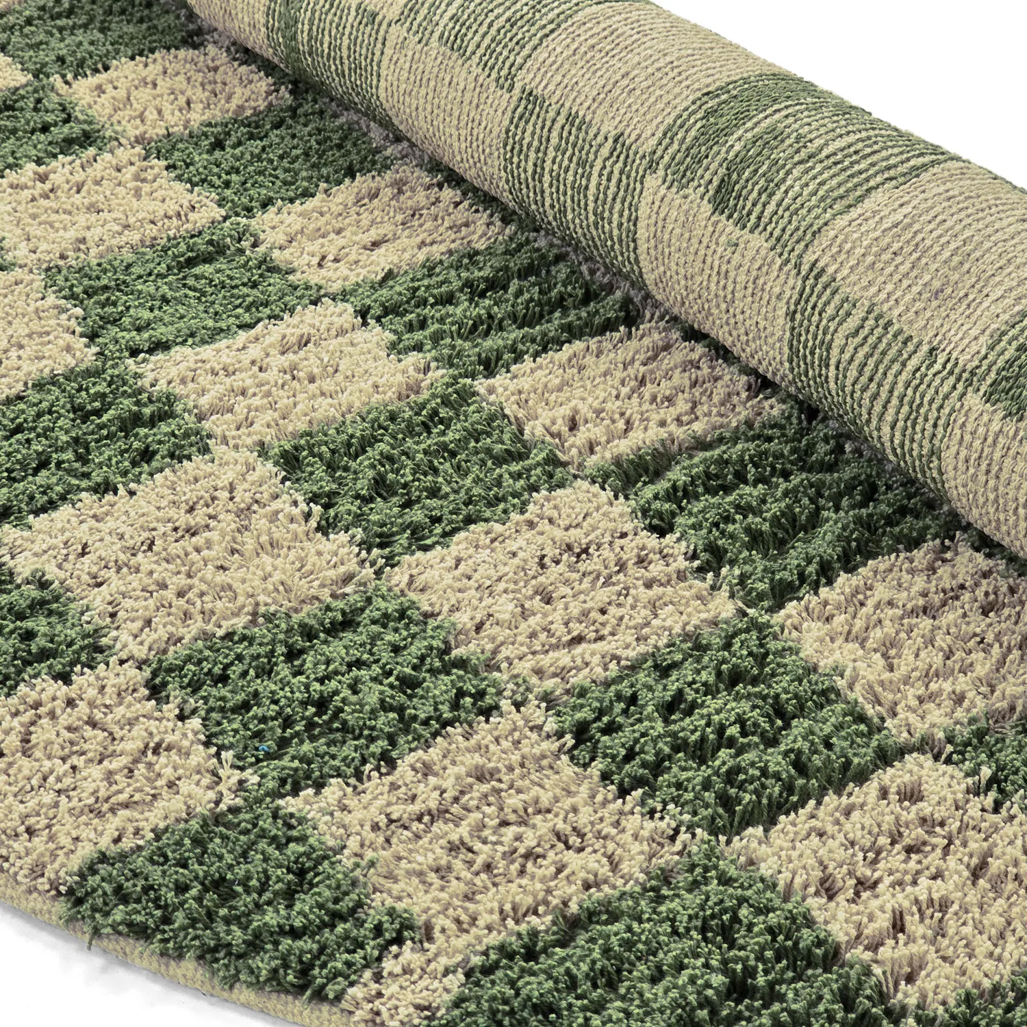 Tapete redondo - Elsey Natural Cotton Shaggy (zelena/bež)