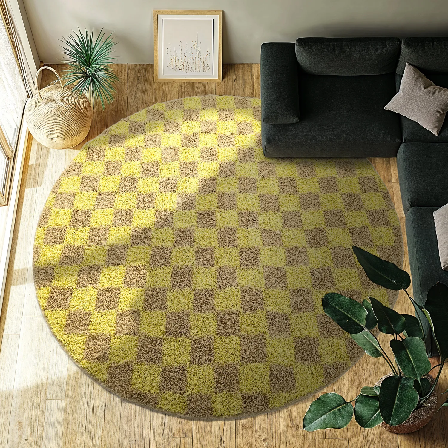 Tapete redondo - Elsey Natural Cotton Shaggy (rumeno/bege)