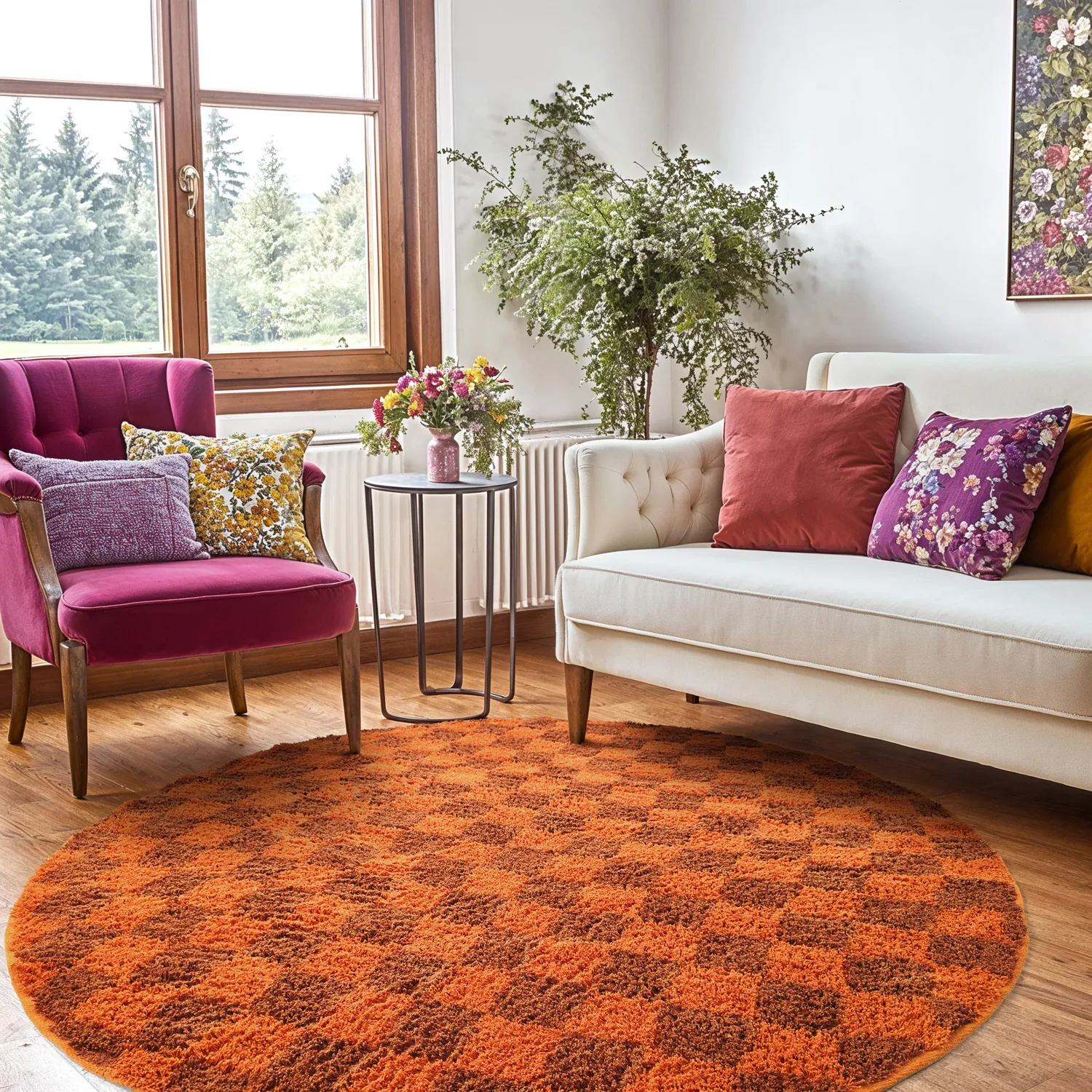 Tapete redondo - Elsey Natural Cotton Shaggy (oranžna/rdeča)