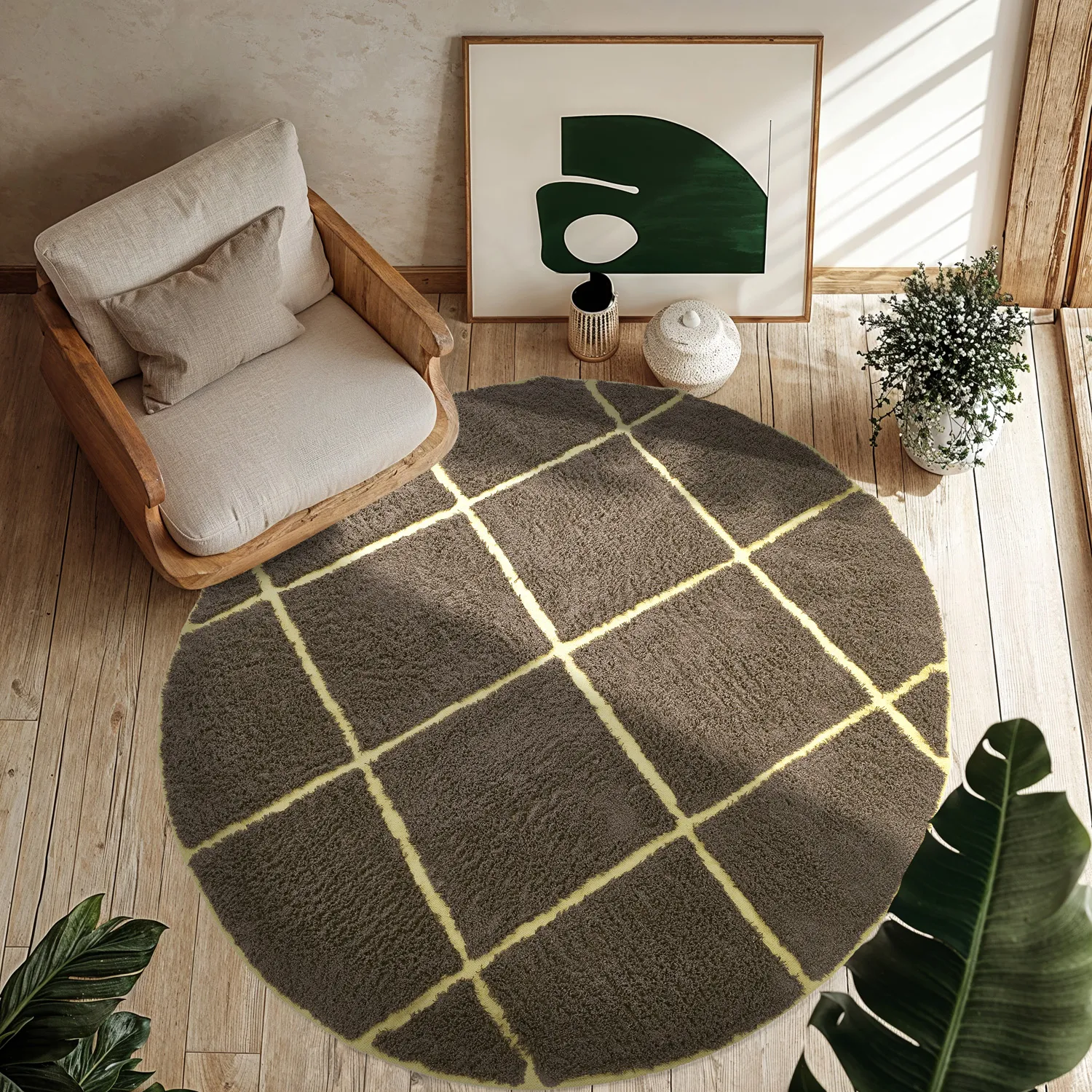 Tapete redondo - Bellevue Natural Cotton Shaggy (rjava/rumena)