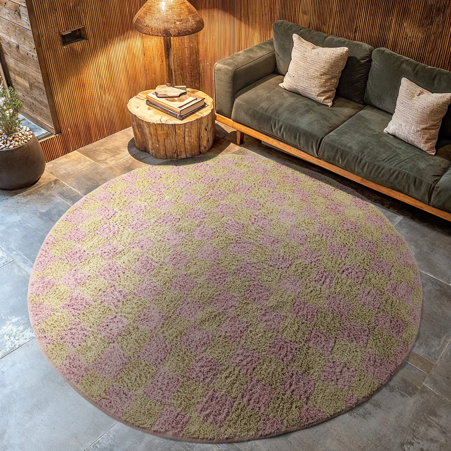 Tapete redondo - Elsey Natural Cotton Shaggy (roza/oranžna)