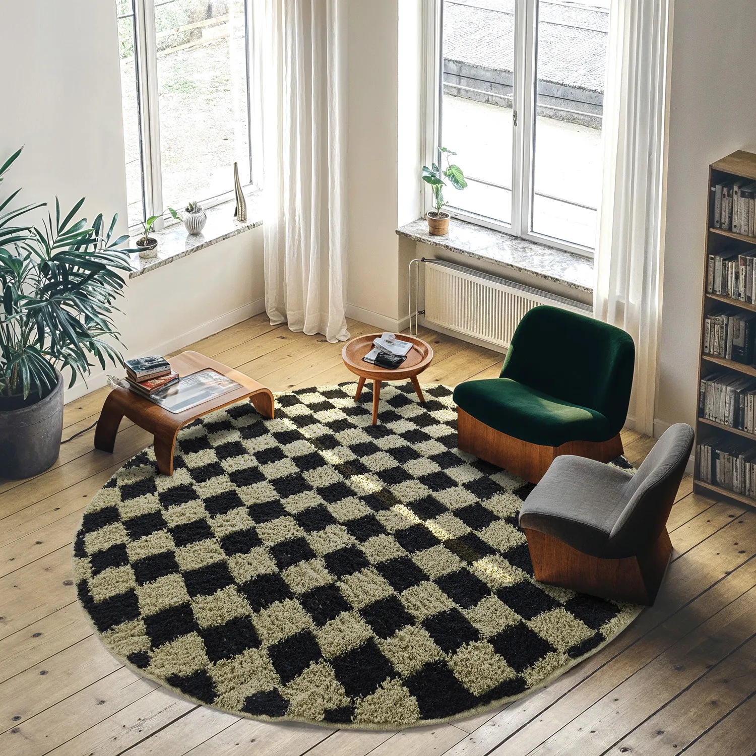 Tapete redondo - Elsey Natural Cotton Shaggy (črna/bež)