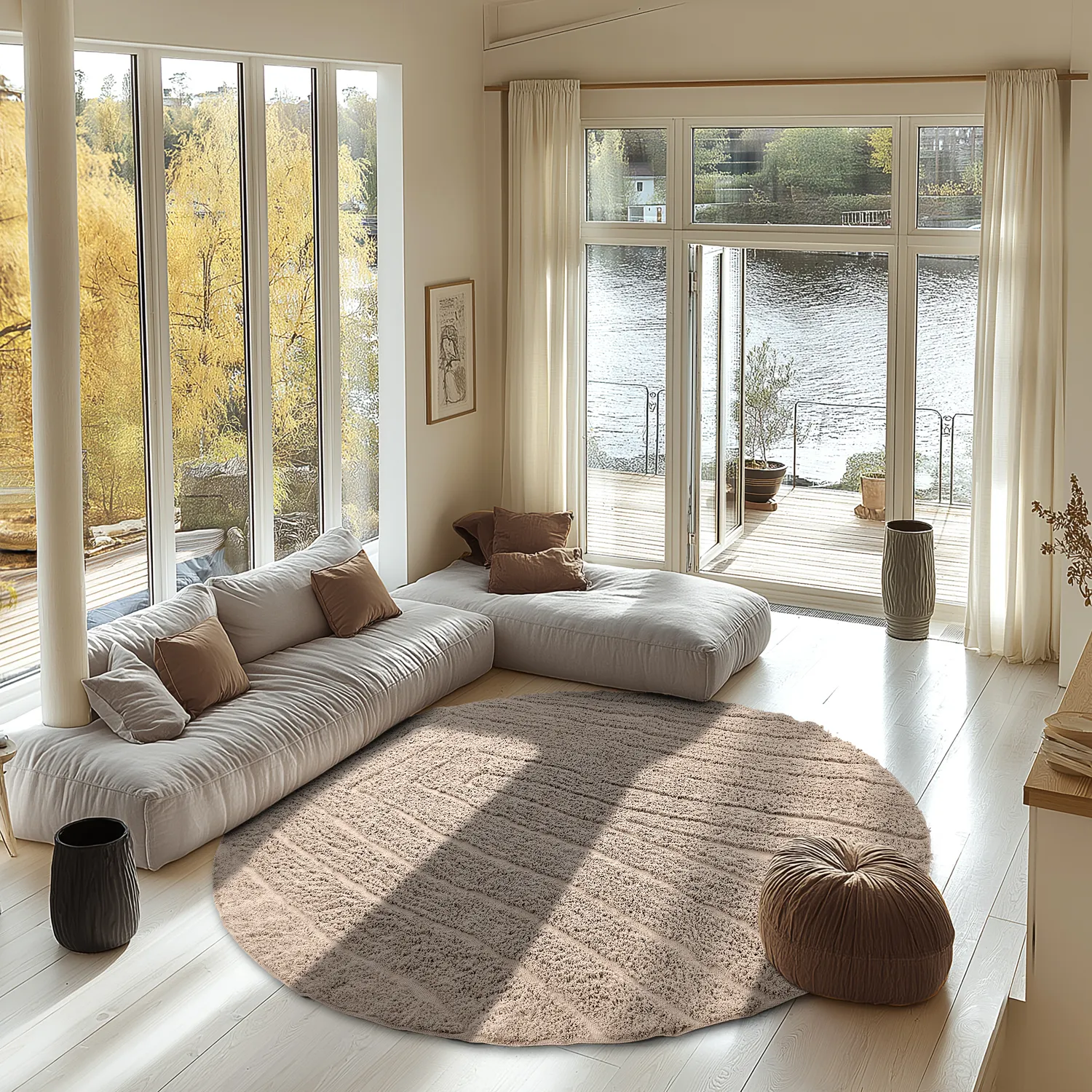 Tapete redondo - Farley Natural Cotton Shaggy (bež)