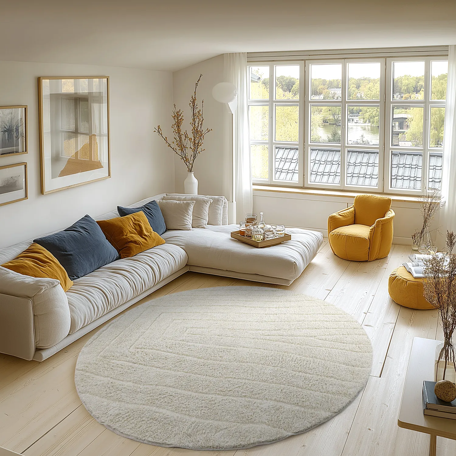 Tapete redondo - Farley Natural Cotton Shaggy (umazano bela)