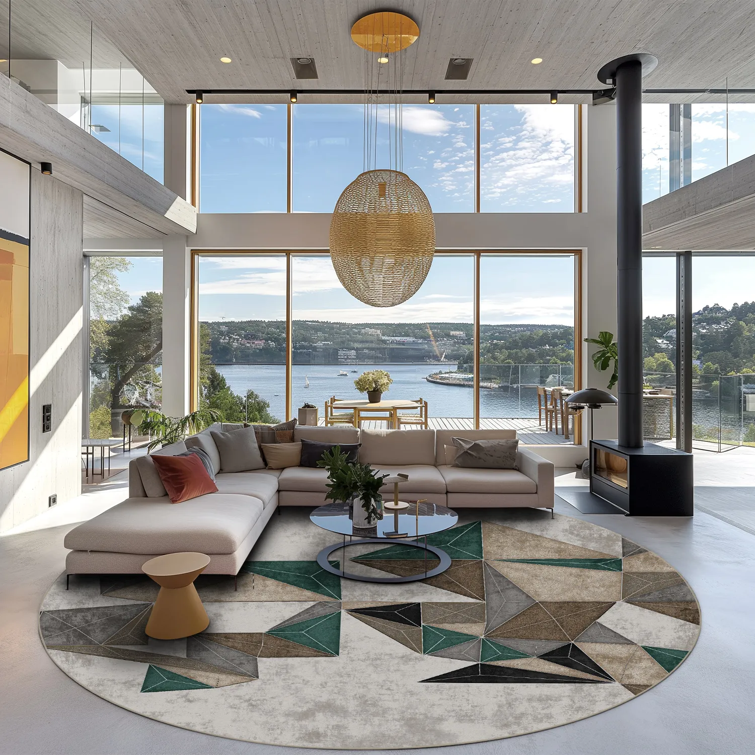 Tapete redondo - Feres (cinza/bege/multicolorido)