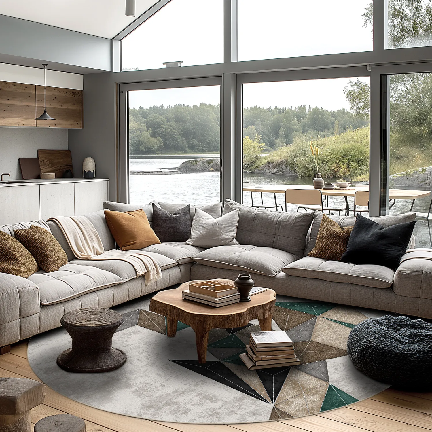 Tapete redondo - Feres (cinza/bege/multicolorido)