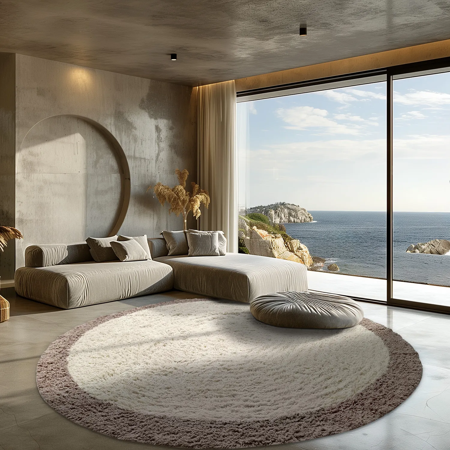 Tapete redondo - Galliano Natural Cotton Shaggy (offwhite/marrom)