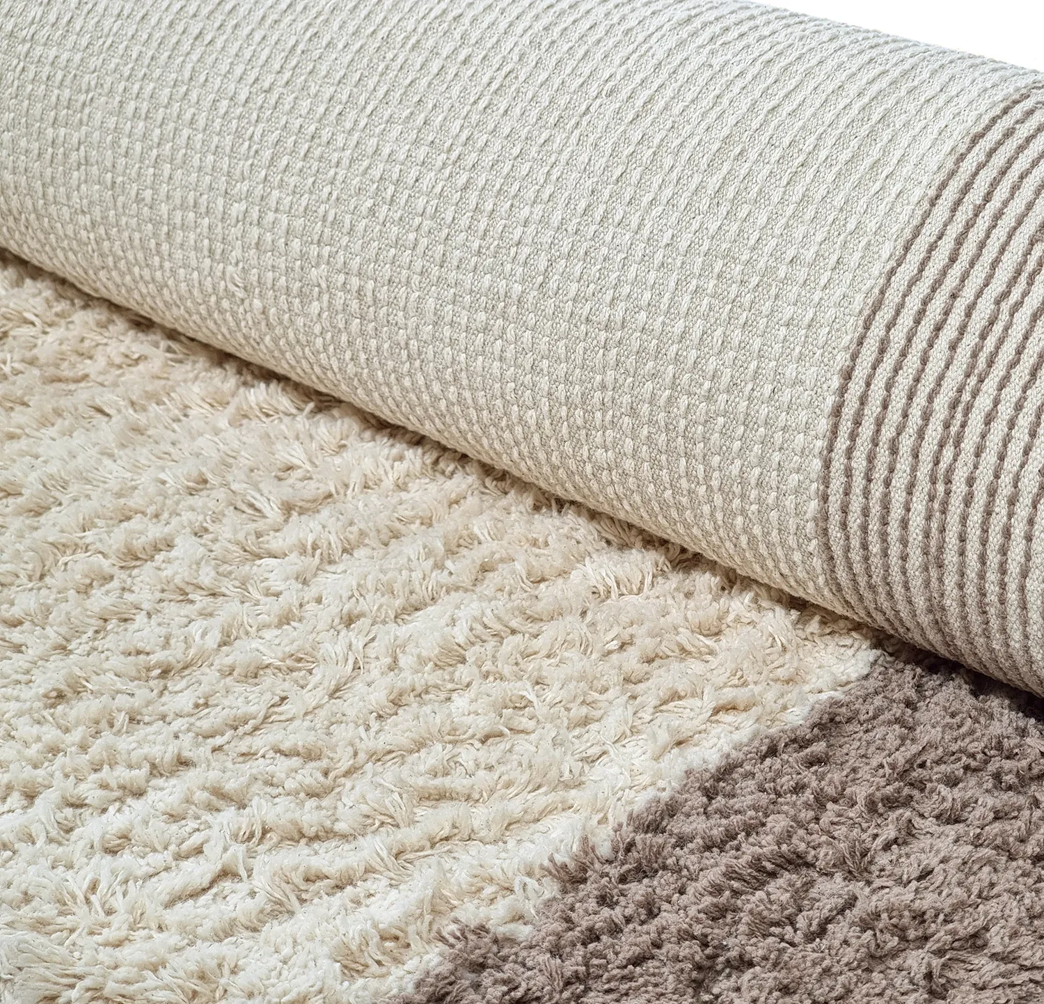 Tapete redondo - Galliano Natural Cotton Shaggy (offwhite/marrom)